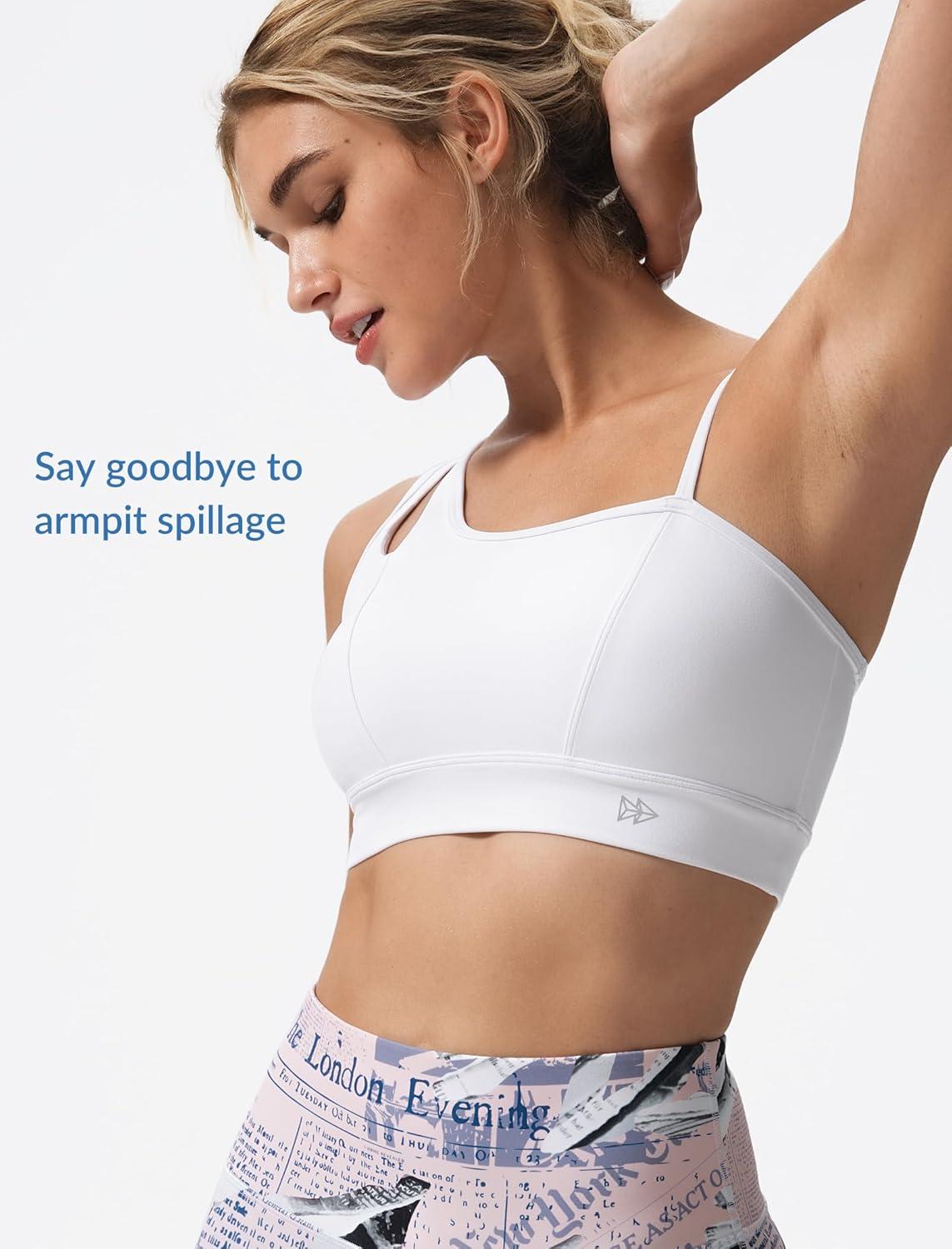 Yvette Womens One Shoulder Sports Bra Asymmetrical Strap Yoga Light Support Padded Wireless Tank Top(White)