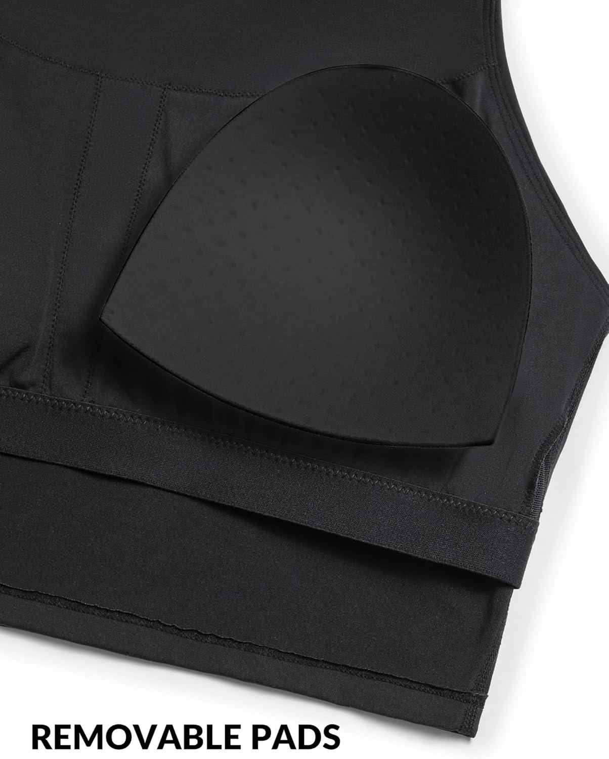 Yvette Longline Yoga Bras Gym Top for Women Sports Bra Racerback Workout with Removable Pads(Black)