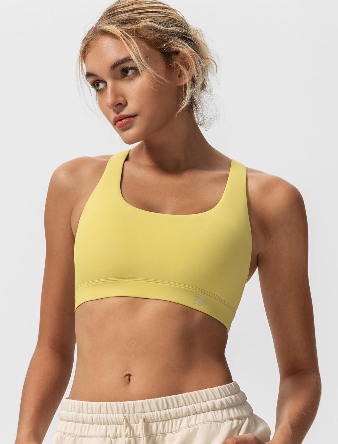 Yvette Yoga Sports Bras for Women Light Support Sexy Criss Cross Back Bra with Removable Pad(Yellow)