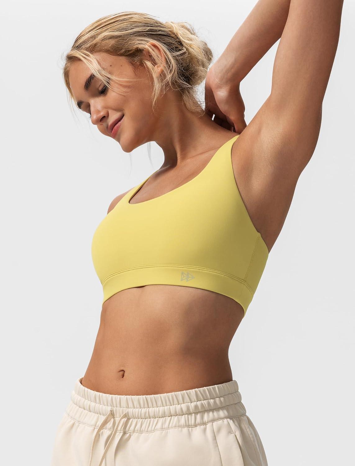 Yvette Yoga Sports Bras for Women Light Support Sexy Criss Cross Back Bra with Removable Pad(Yellow)