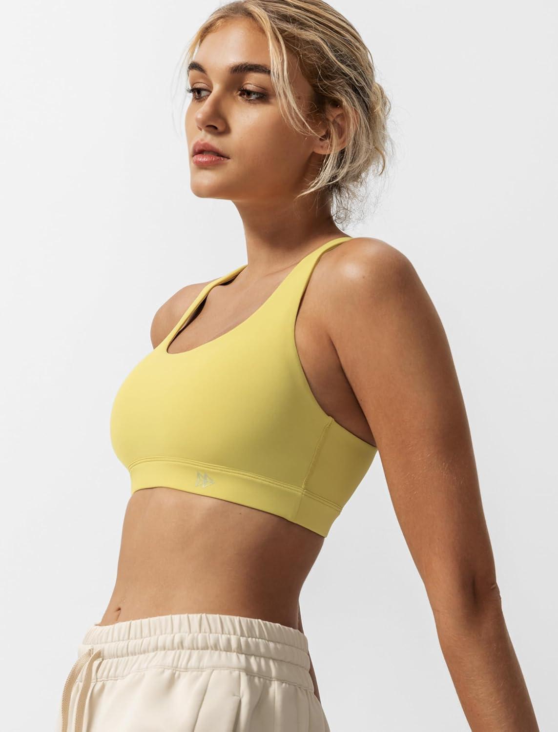Yvette Yoga Sports Bras for Women Light Support Sexy Criss Cross Back Bra with Removable Pad(Yellow)