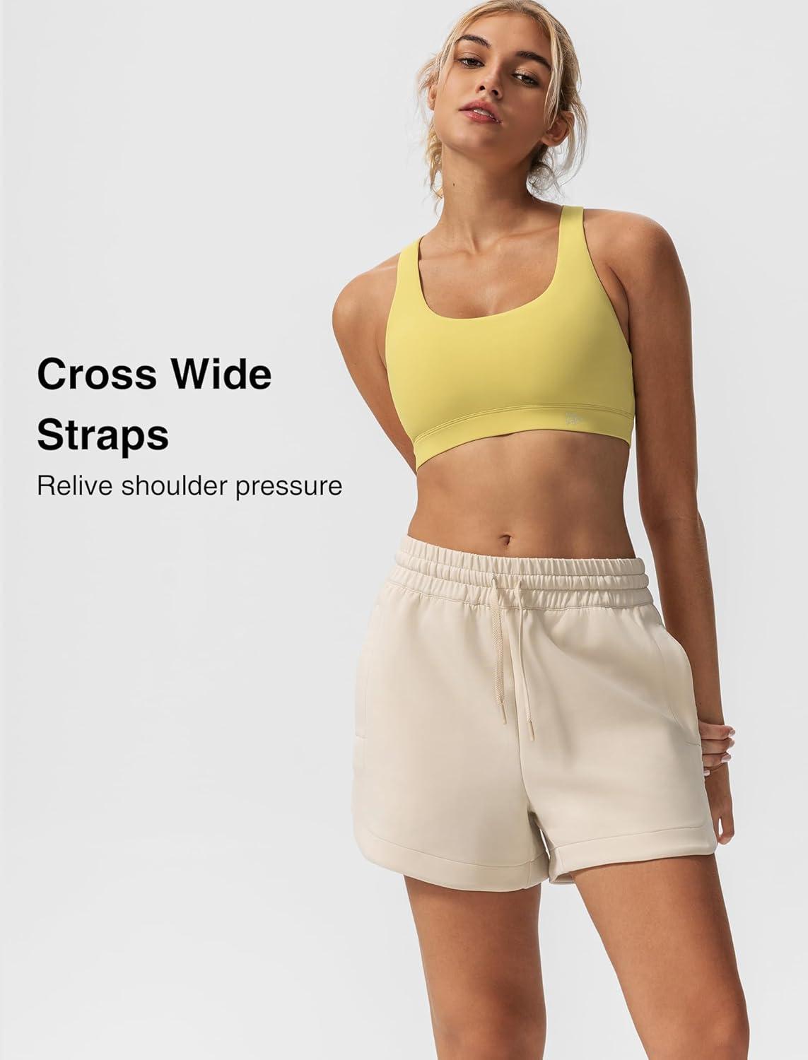 Yvette Yoga Sports Bras for Women Light Support Sexy Criss Cross Back Bra with Removable Pad(Yellow)