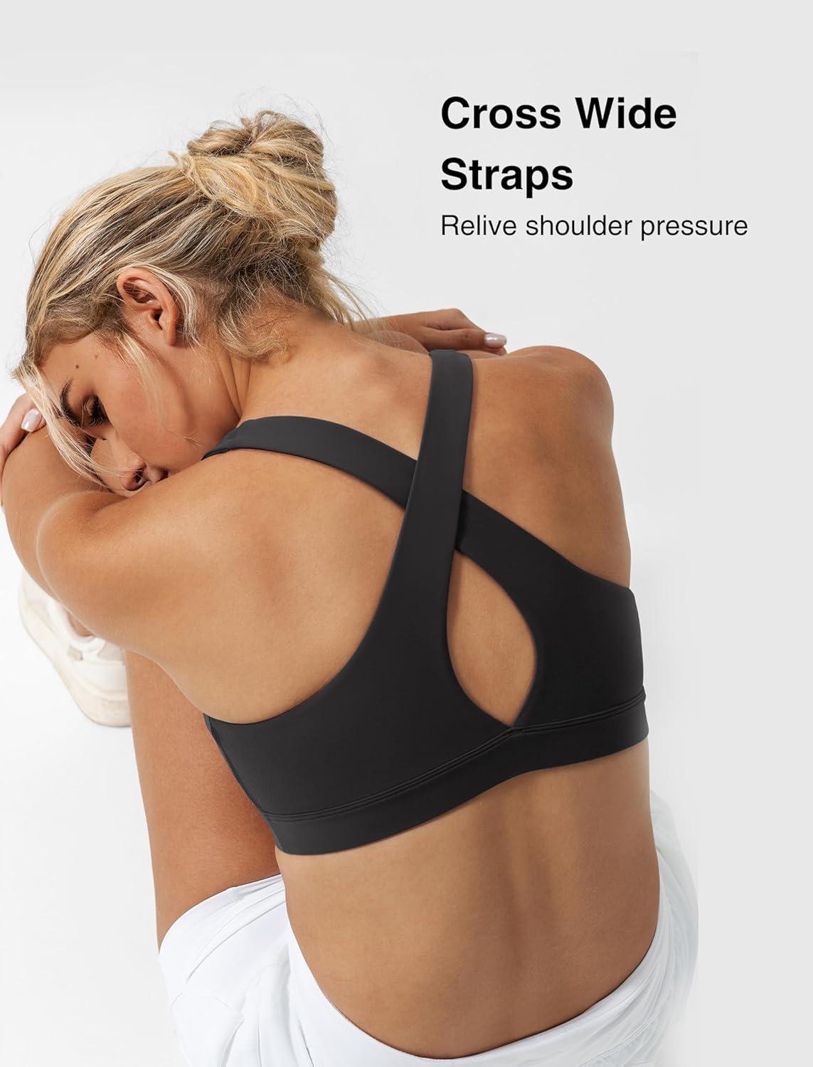 Yvette Yoga Sports Bras for Women Light Support Sexy Criss Cross Back Bra with Removable Pad(Black)