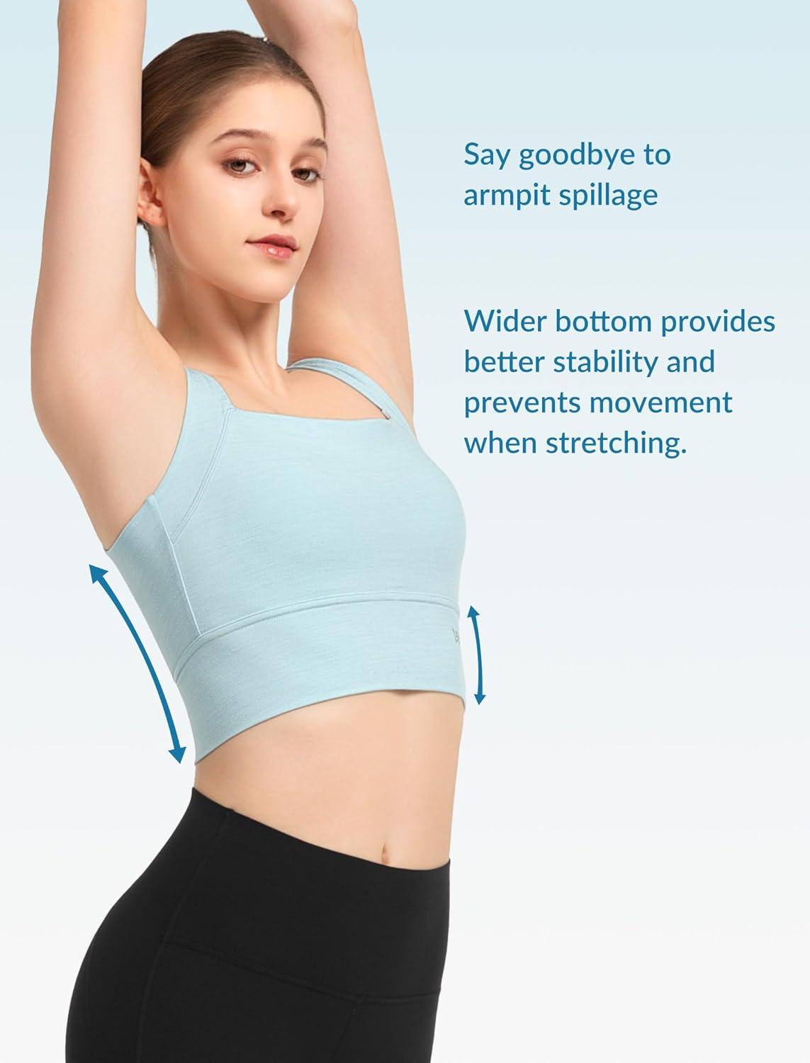Yvette Yoga Sports Bras for Women Longline Square Neck Plain Light Support Padded Wireless Bra Full Coverage Cropped Tank Top(Blue)