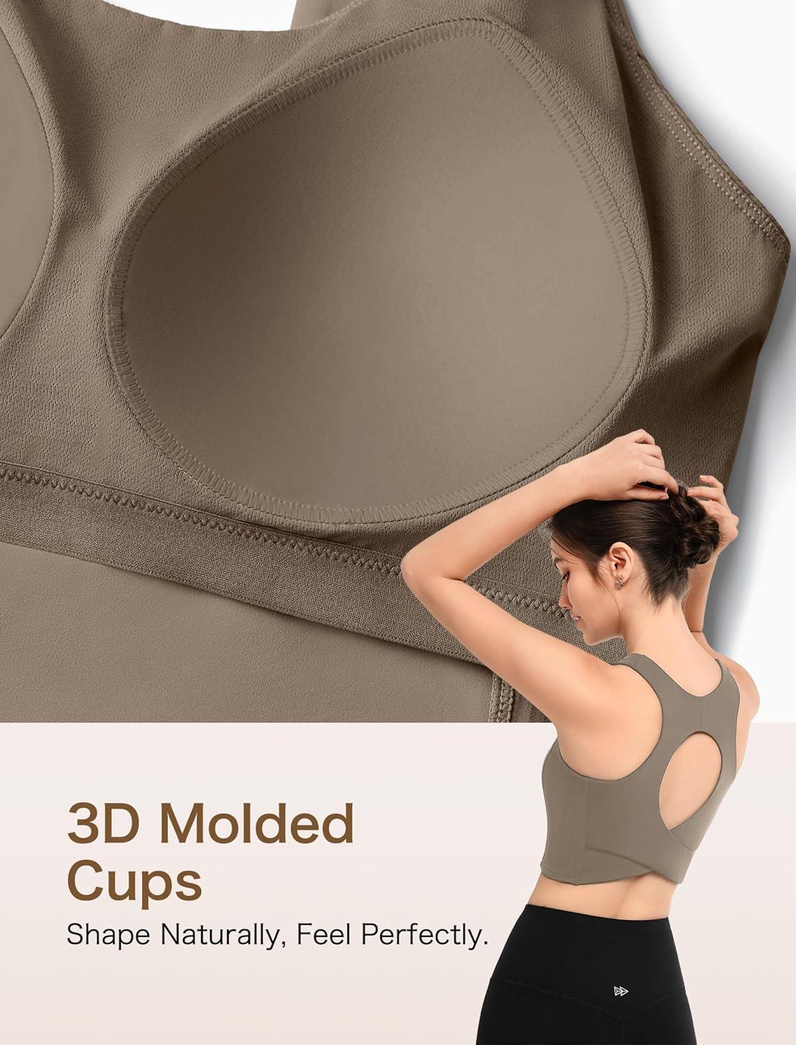 Yvette Comfortable Yoga Sports Bra Scoop Neck with Built-in Bra and Round Back Cutout Workout Top(Brown)