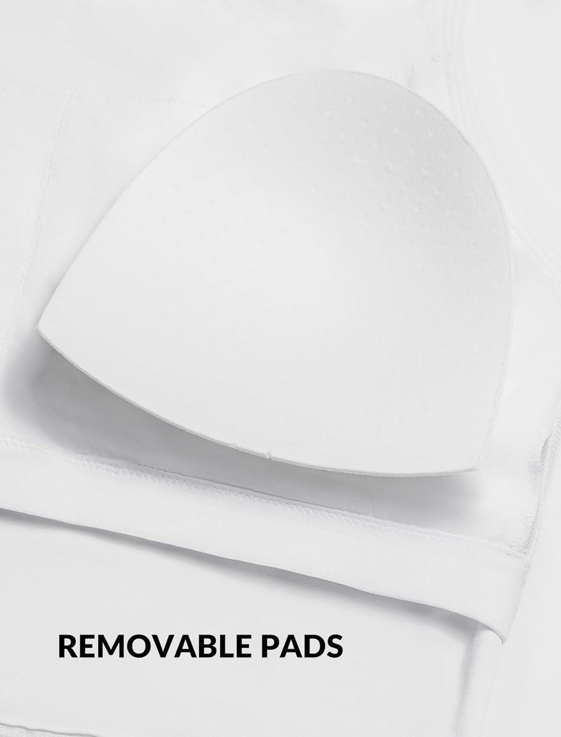 Yvette Longline Yoga Bras Gym Top for Women Sports Bra Racerback Workout with Removable Pads(White)