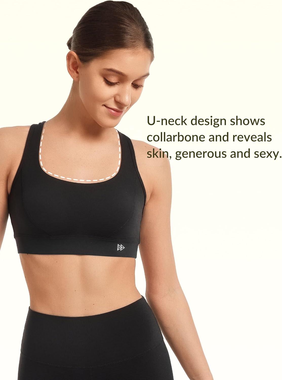 Yvette Criss Cross Cute Strappy Sports Bras for Women U Neck Racerback Padded Wireless Yoga Bra Cropped Tank Top(Black)