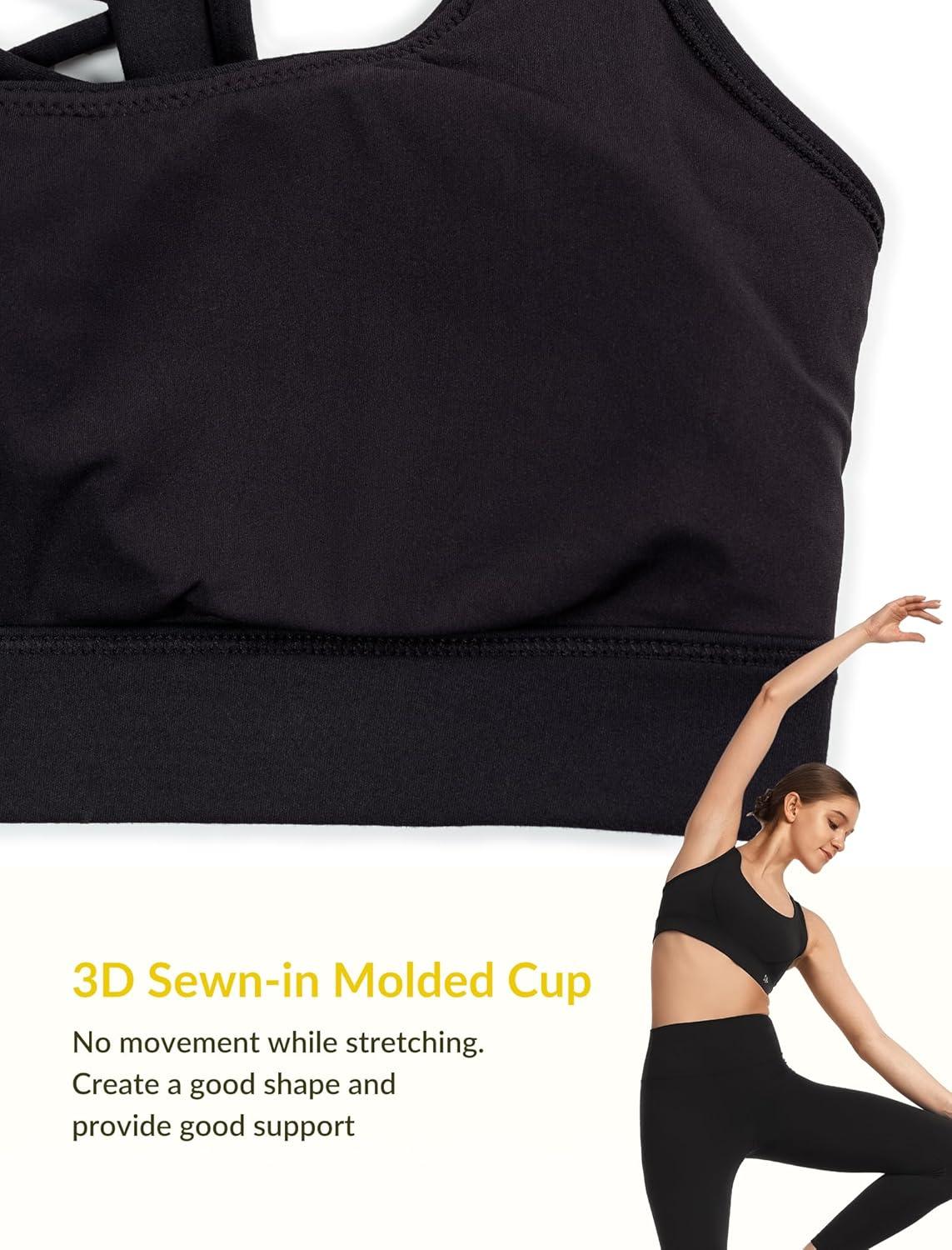 Yvette Criss Cross Cute Strappy Sports Bras for Women U Neck Racerback Padded Wireless Yoga Bra Cropped Tank Top(Black)