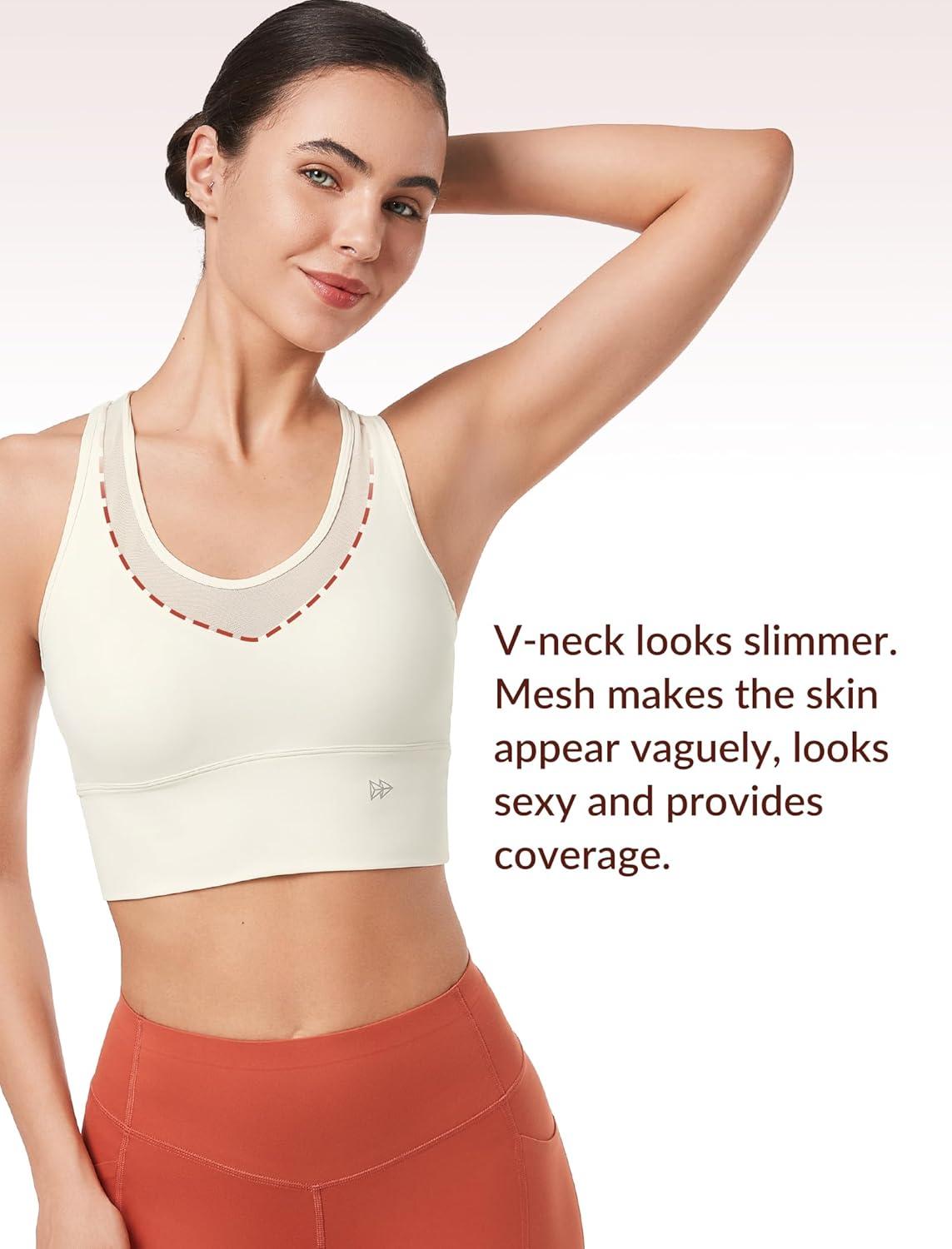 Yvette Low Impact Yoga Sports Bra Mesh Design V Neck Racerback Padding Wide Band for Support Tank Top(Beige)