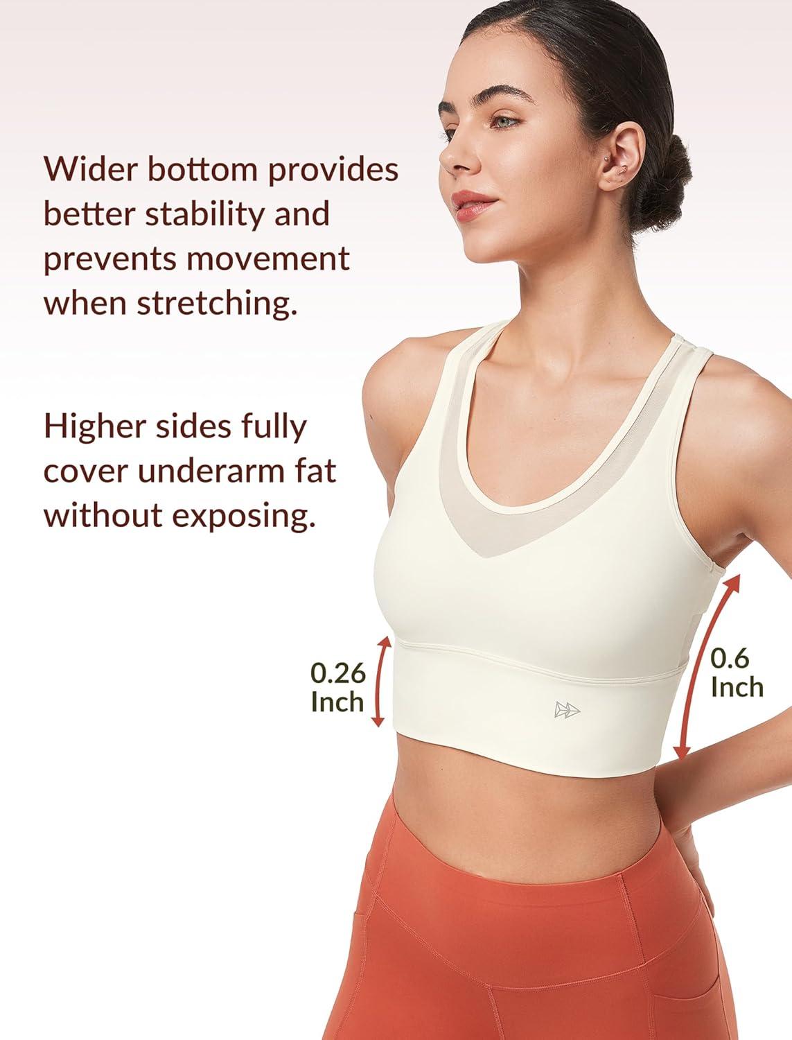 Yvette Low Impact Yoga Sports Bra Mesh Design V Neck Racerback Padding Wide Band for Support Tank Top(Beige)