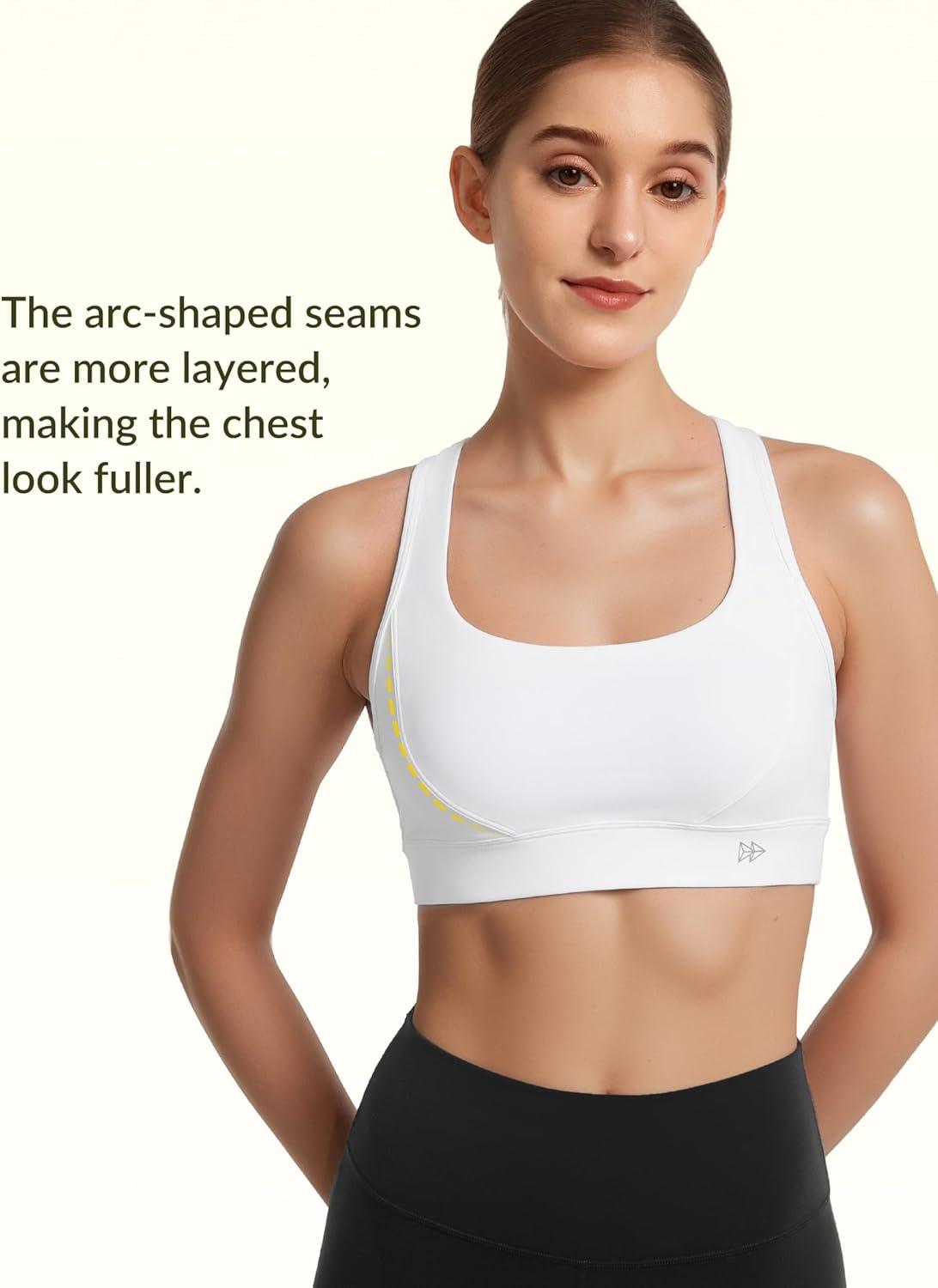 Yvette Criss Cross Cute Strappy Sports Bras for Women U Neck Racerback Padded Wireless Yoga Bra Cropped Tank Top(White)