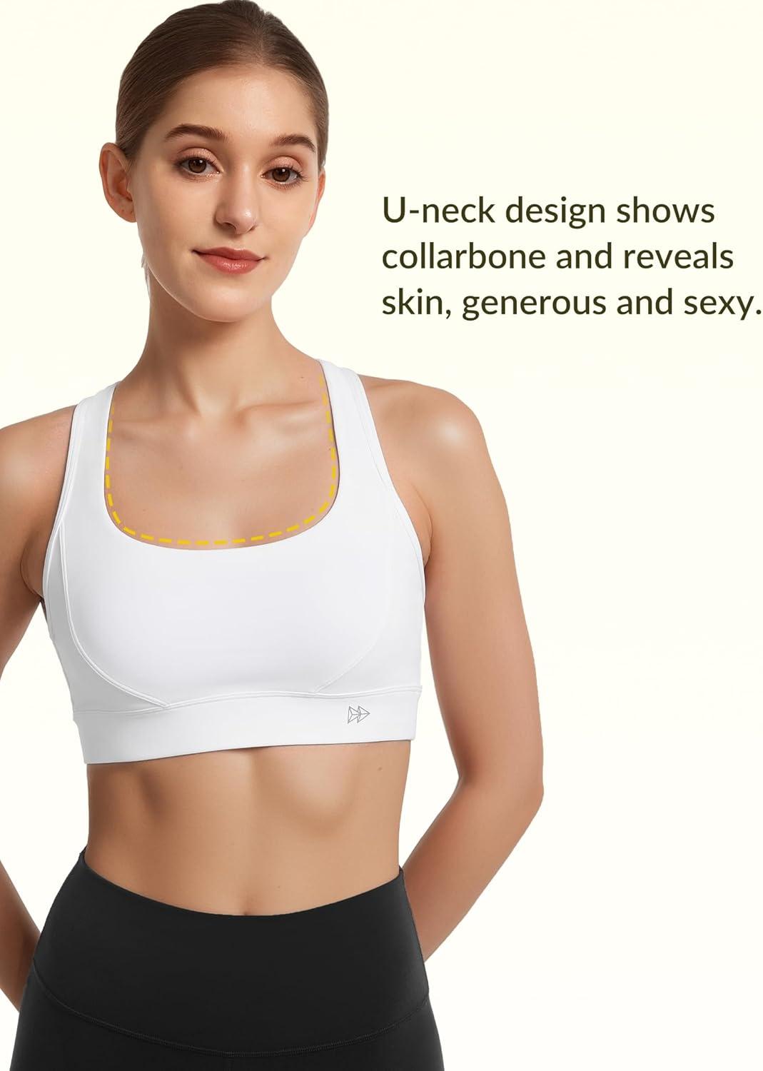 Yvette Criss Cross Cute Strappy Sports Bras for Women U Neck Racerback Padded Wireless Yoga Bra Cropped Tank Top(White)