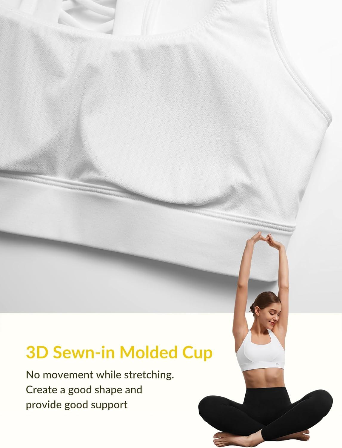 Yvette Criss Cross Cute Strappy Sports Bras for Women U Neck Racerback Padded Wireless Yoga Bra Cropped Tank Top(White)