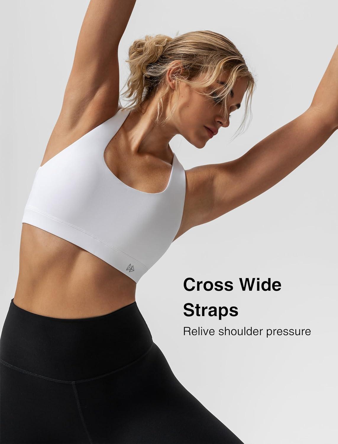 Yvette Yoga Sports Bras for Women Light Support Sexy Criss Cross Back Bra with Removable Pad(White)