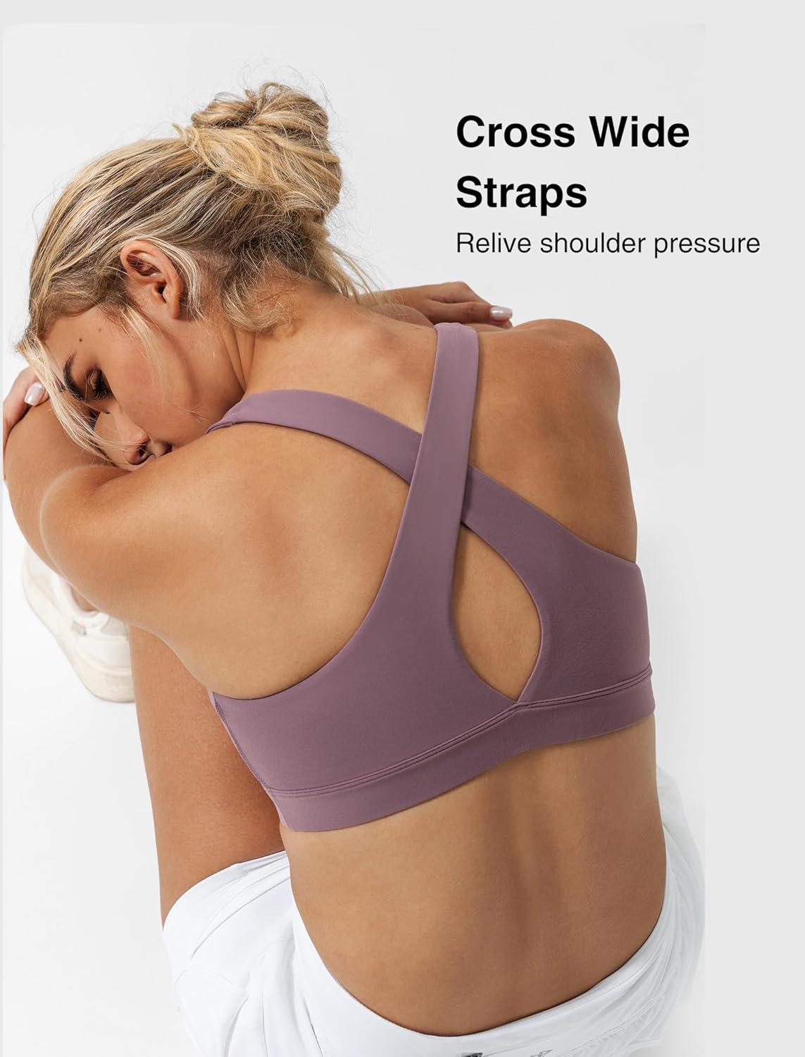Yvette Yoga Sports Bras for Women Light Support Sexy Criss Cross Back Bra with Removable Pad(Purple)