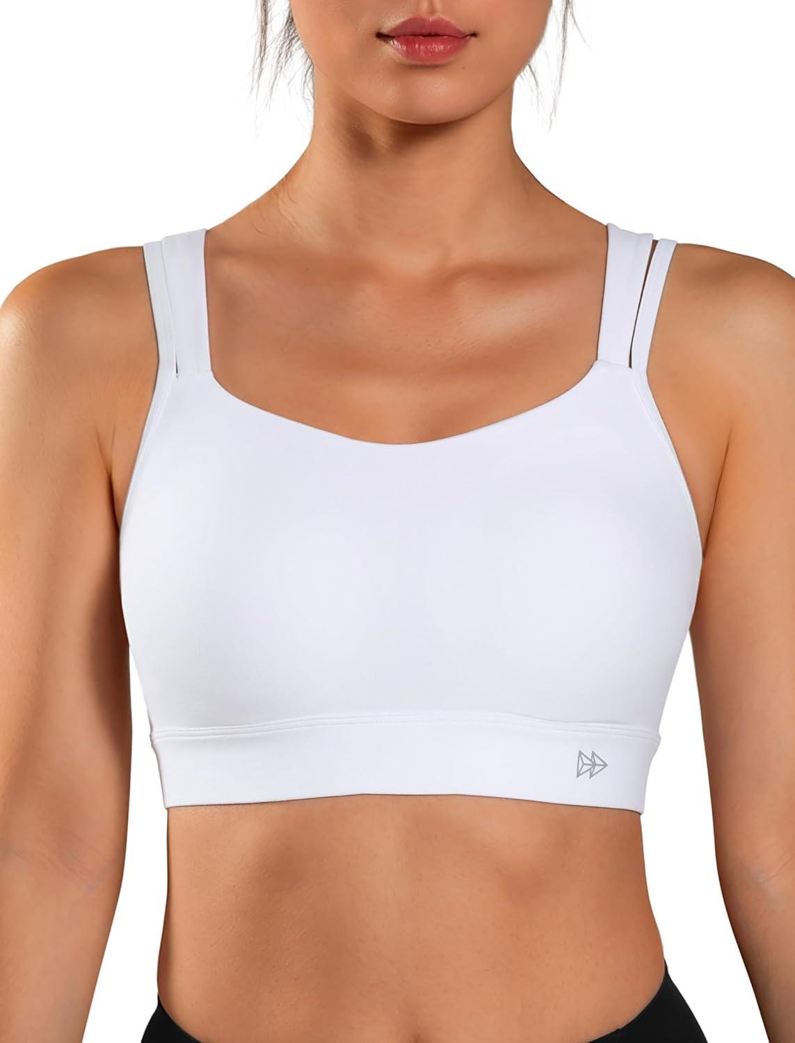 Yvette Yoga Sports Bras Carving Series Spaghetti Strap Padded Breathable Workout Crop Tank Tops Sports Bra for Women(White)