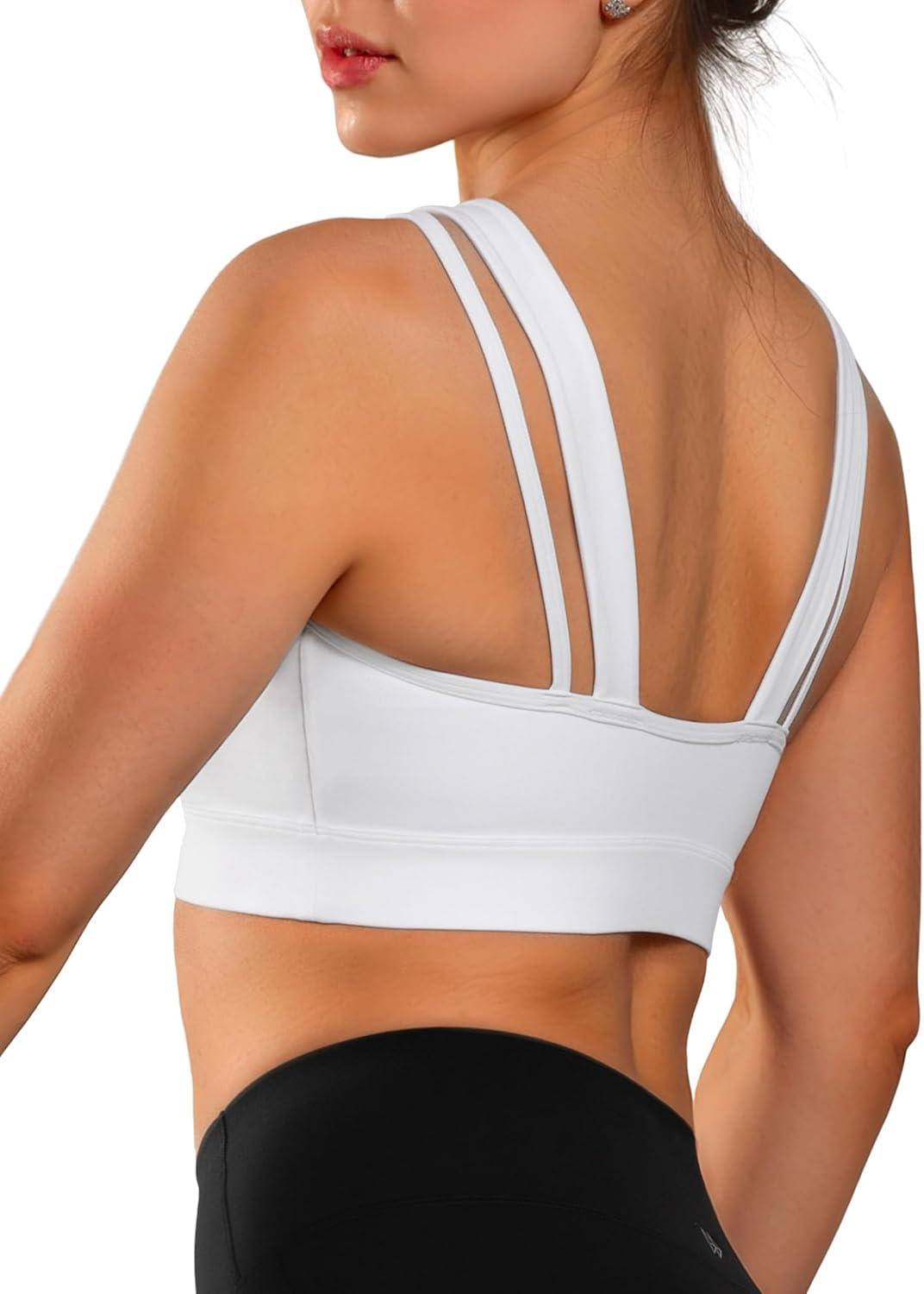 Yvette Yoga Sports Bras Carving Series Spaghetti Strap Padded Breathable Workout Crop Tank Tops Sports Bra for Women(White)
