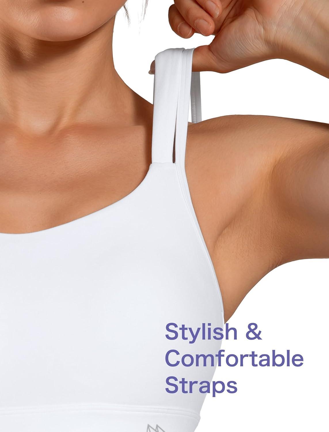 Yvette Yoga Sports Bras Carving Series Spaghetti Strap Padded Breathable Workout Crop Tank Tops Sports Bra for Women(White)