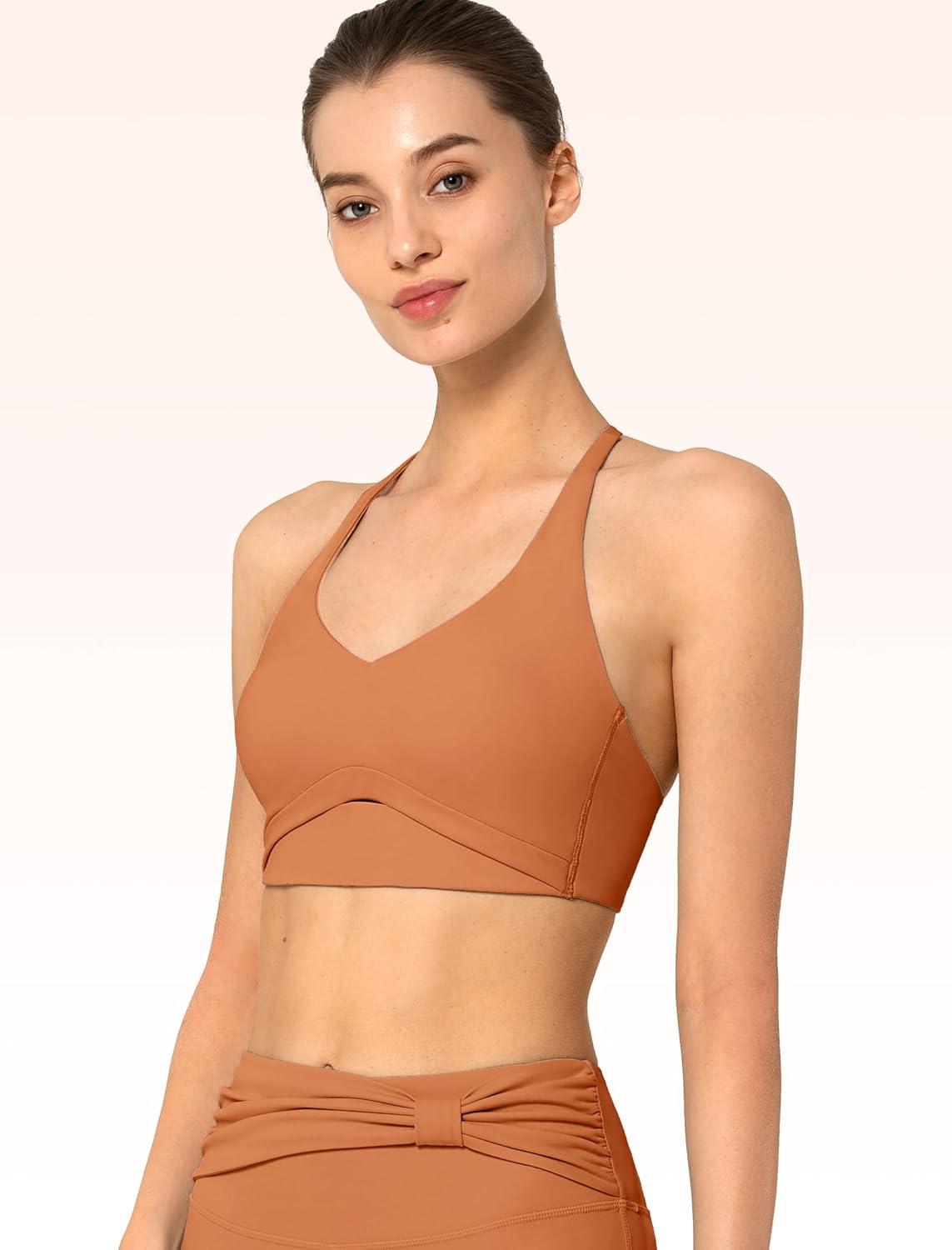 Yvette Yoga Bras Cloud Lightweight Sports Bra Molded Cup X-Shaped Back Fashionable Workout Bra Yoga Crop Tank Top,Dark Orange,2XL