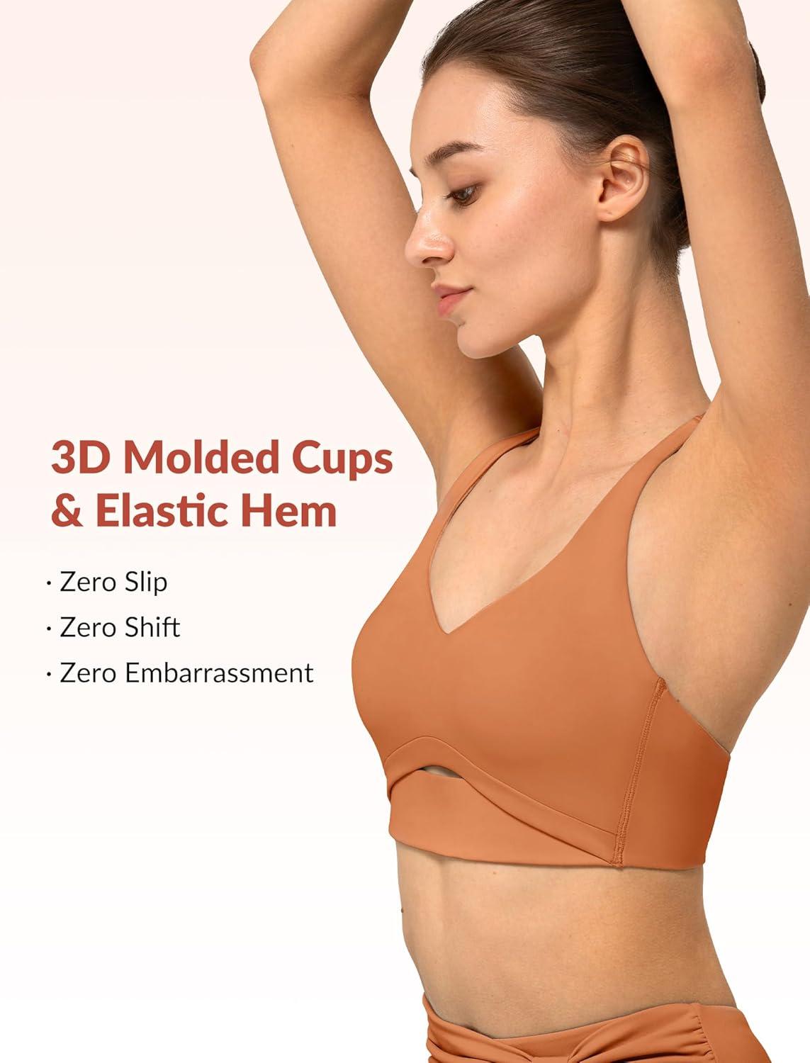 Yvette Yoga Bras Cloud Lightweight Sports Bra Molded Cup X-Shaped Back Fashionable Workout Bra Yoga Crop Tank Top,Dark Orange,2XL