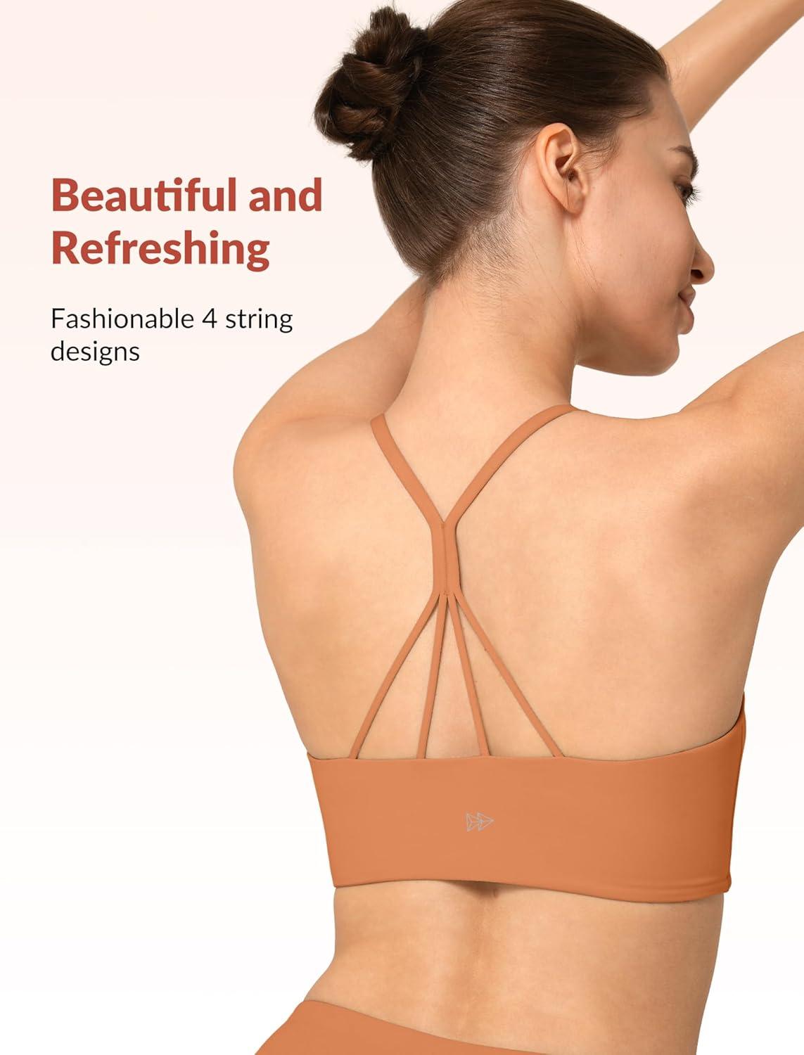 Yvette Yoga Bras Cloud Lightweight Sports Bra Molded Cup X-Shaped Back Fashionable Workout Bra Yoga Crop Tank Top,Dark Orange,2XL