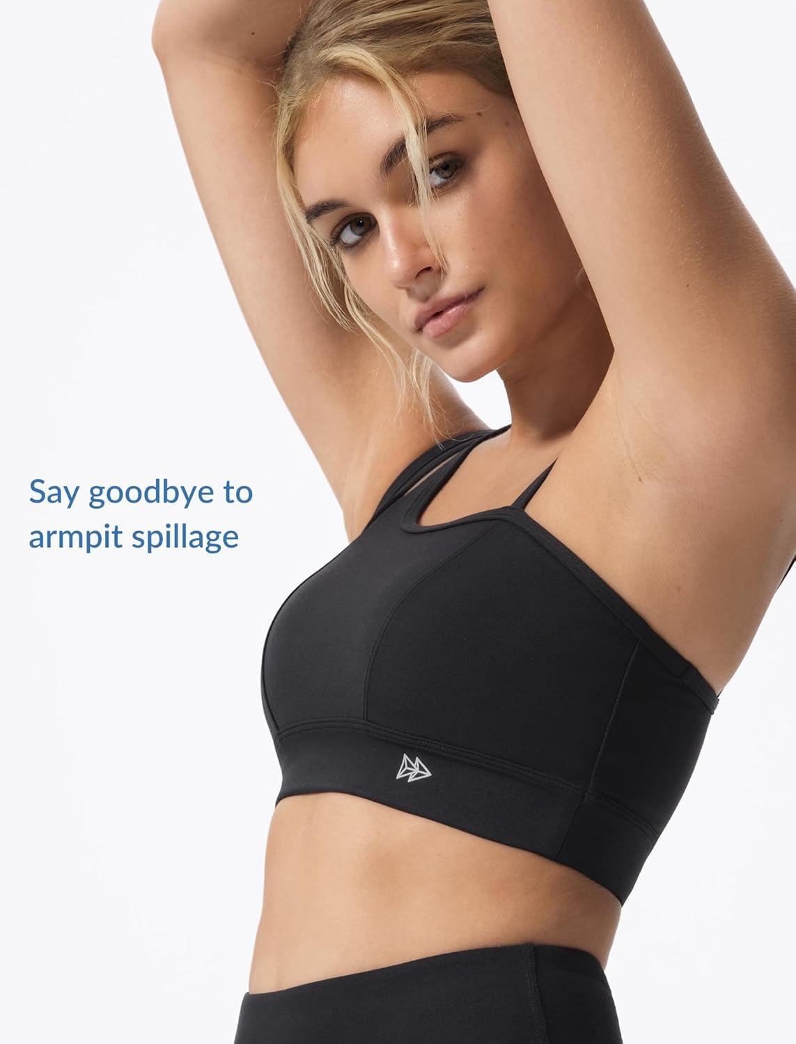 Yvette Womens One Shoulder Sports Bra Asymmetrical Strap Yoga Light Support Padded Wireless Tank Top(Black)