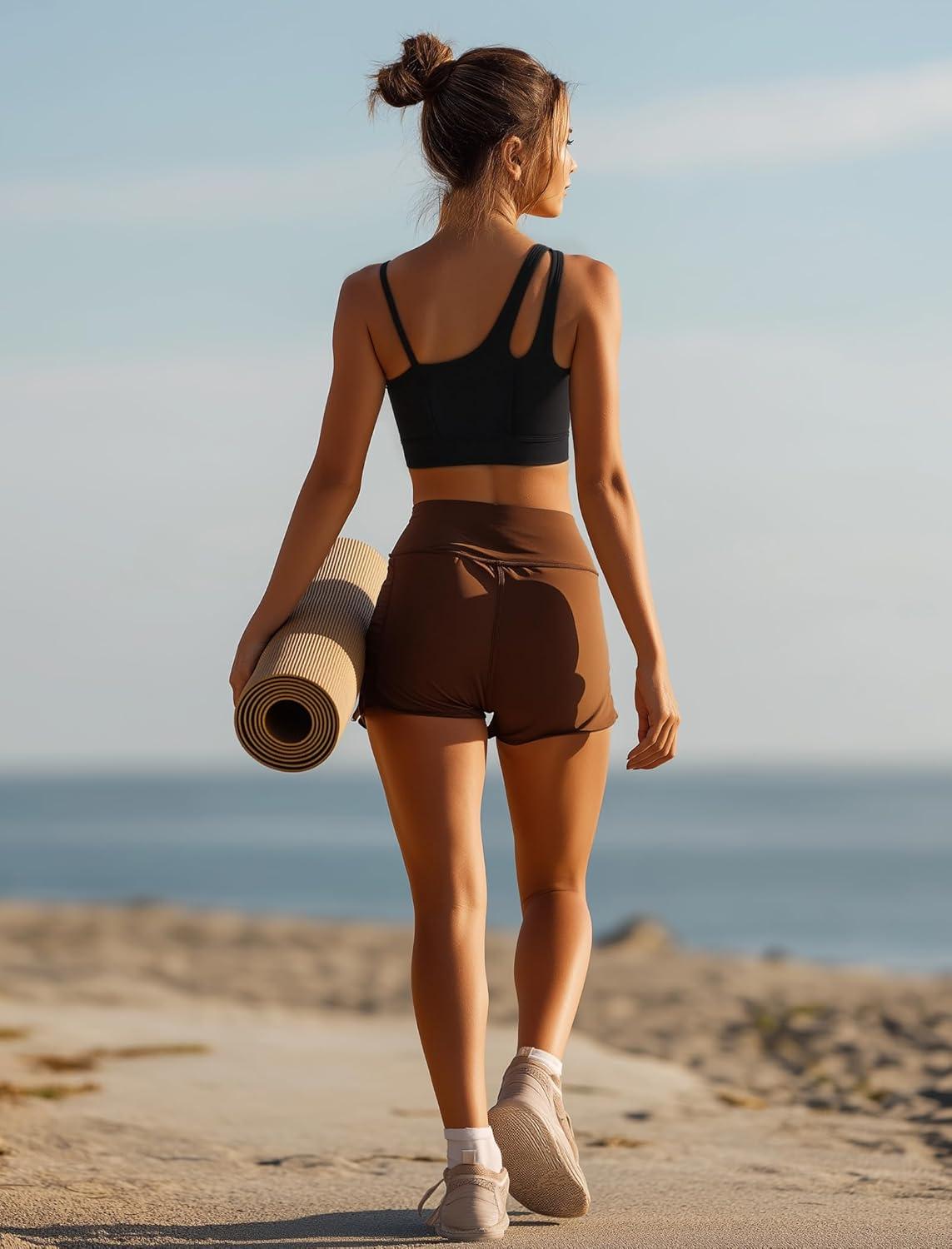 Yvette Womens One Shoulder Sports Bra Asymmetrical Strap Yoga Light Support Padded Wireless Tank Top(Black)
