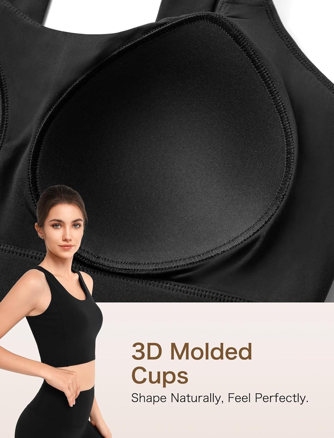 Yvette Comfortable Yoga Sports Bra Scoop Neck with Built-in Bra and Round Back Cutout Workout Top(Black)
