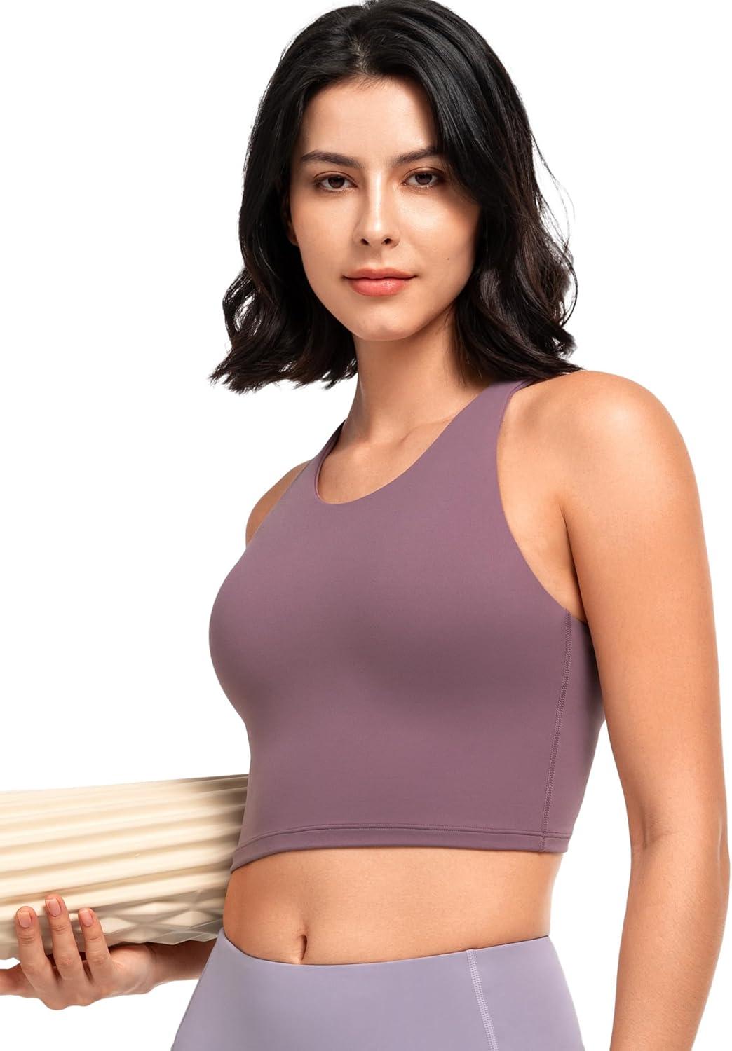 Yvette Longline Yoga Bras Gym Top for Women Sports Bra Racerback Workout with Removable Pads(Purple)