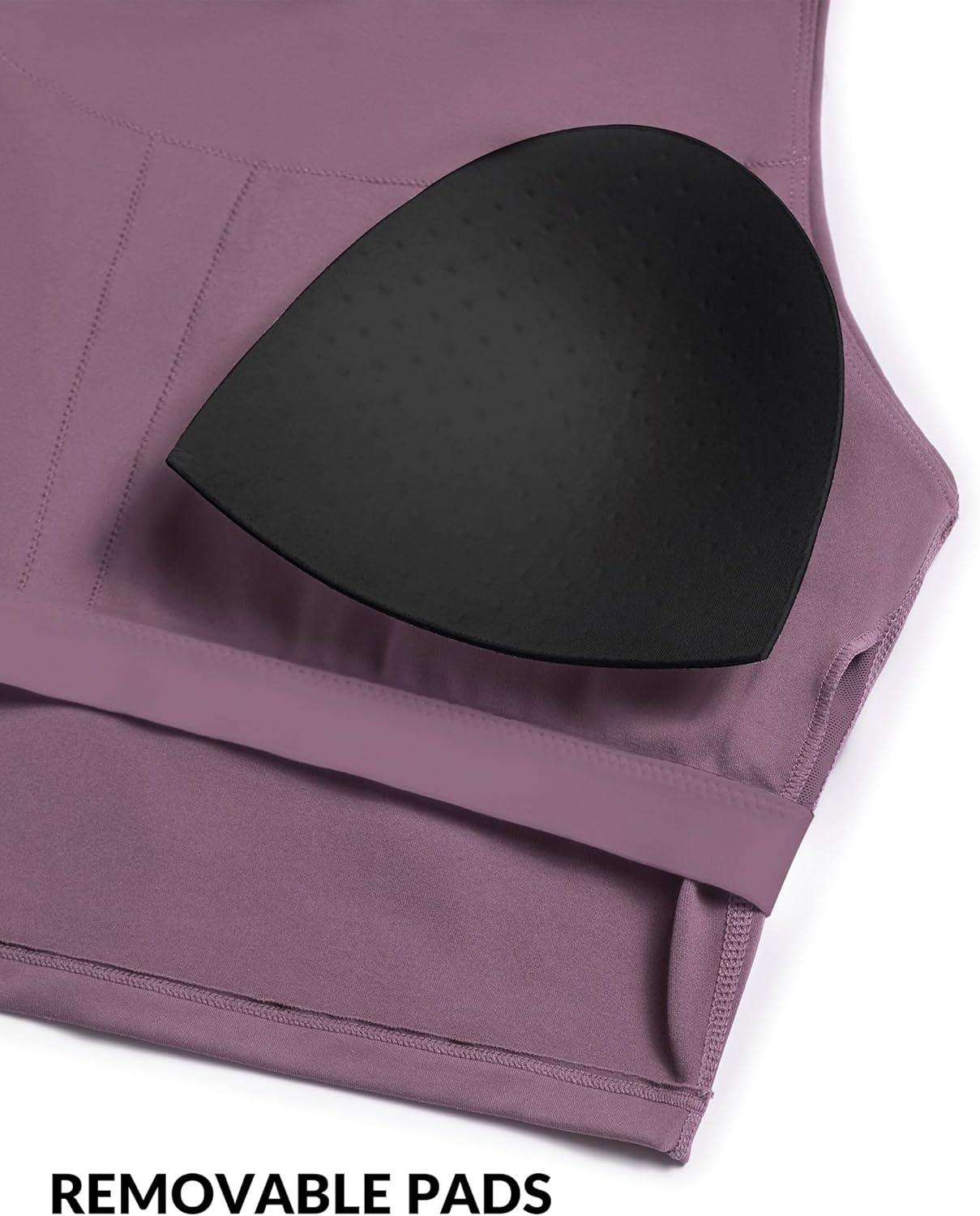 Yvette Longline Yoga Bras Gym Top for Women Sports Bra Racerback Workout with Removable Pads(Purple)
