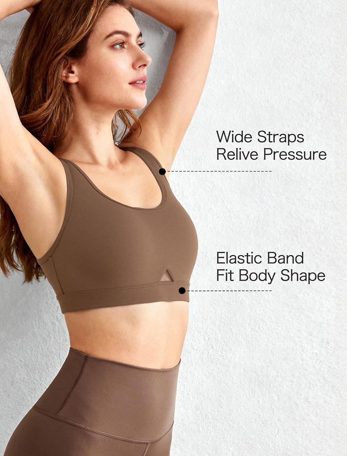 Yvette Yoga Sports Bras for Women Hollow Racerback Light Support Low Impact Paded Bra with Removable Pads(Brown)