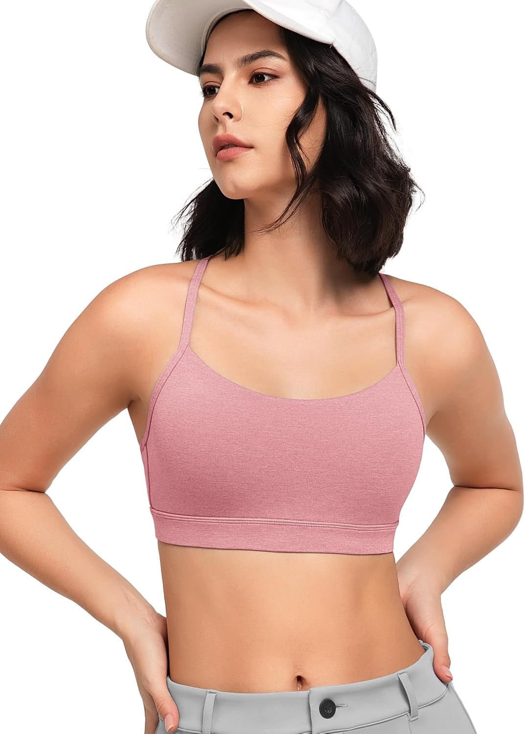 Yvette Y Back Yoga Bras for Women Low Impact Spaghetti Thin Strap Workout Top with Removable Pads