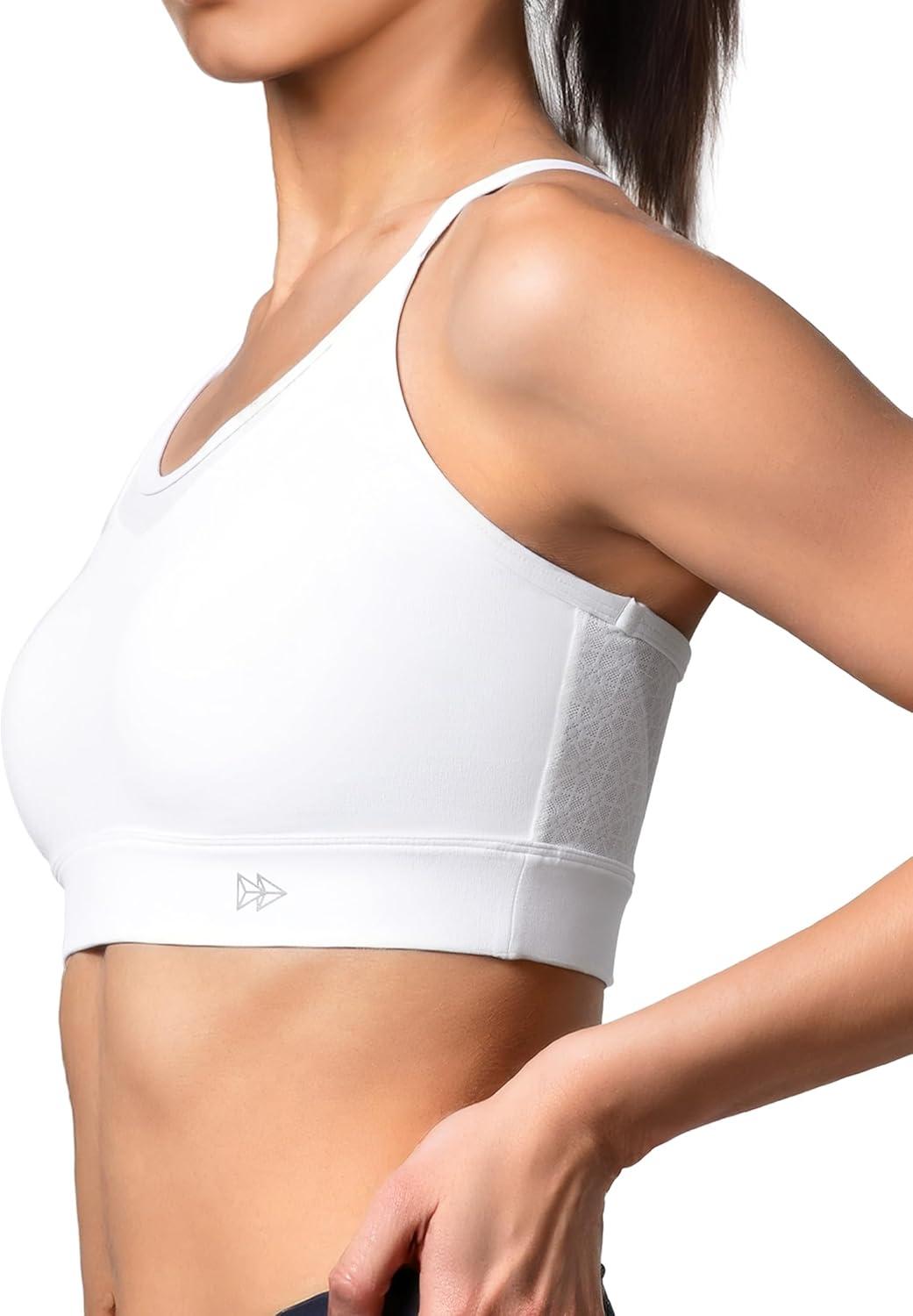 Yvette Women’s Lightweight Sports Bra 3D Fixed Cup – Mesh Yoga Workout Top with Spaghetti Strap(White)