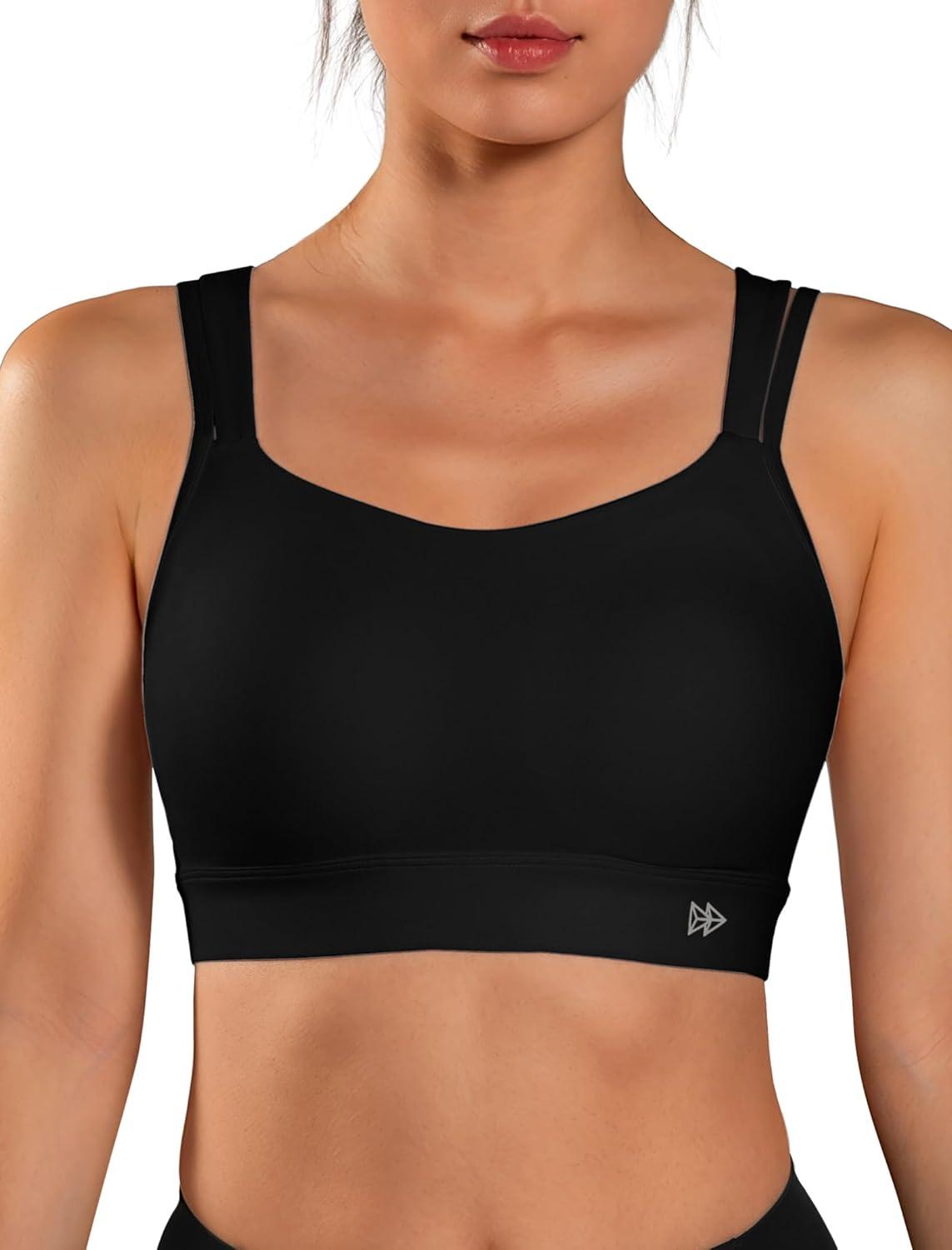 Yvette Yoga Sports Bras Carving Series Spaghetti Strap Padded Breathable Workout Crop Tank Tops Sports Bra for Women(Black)