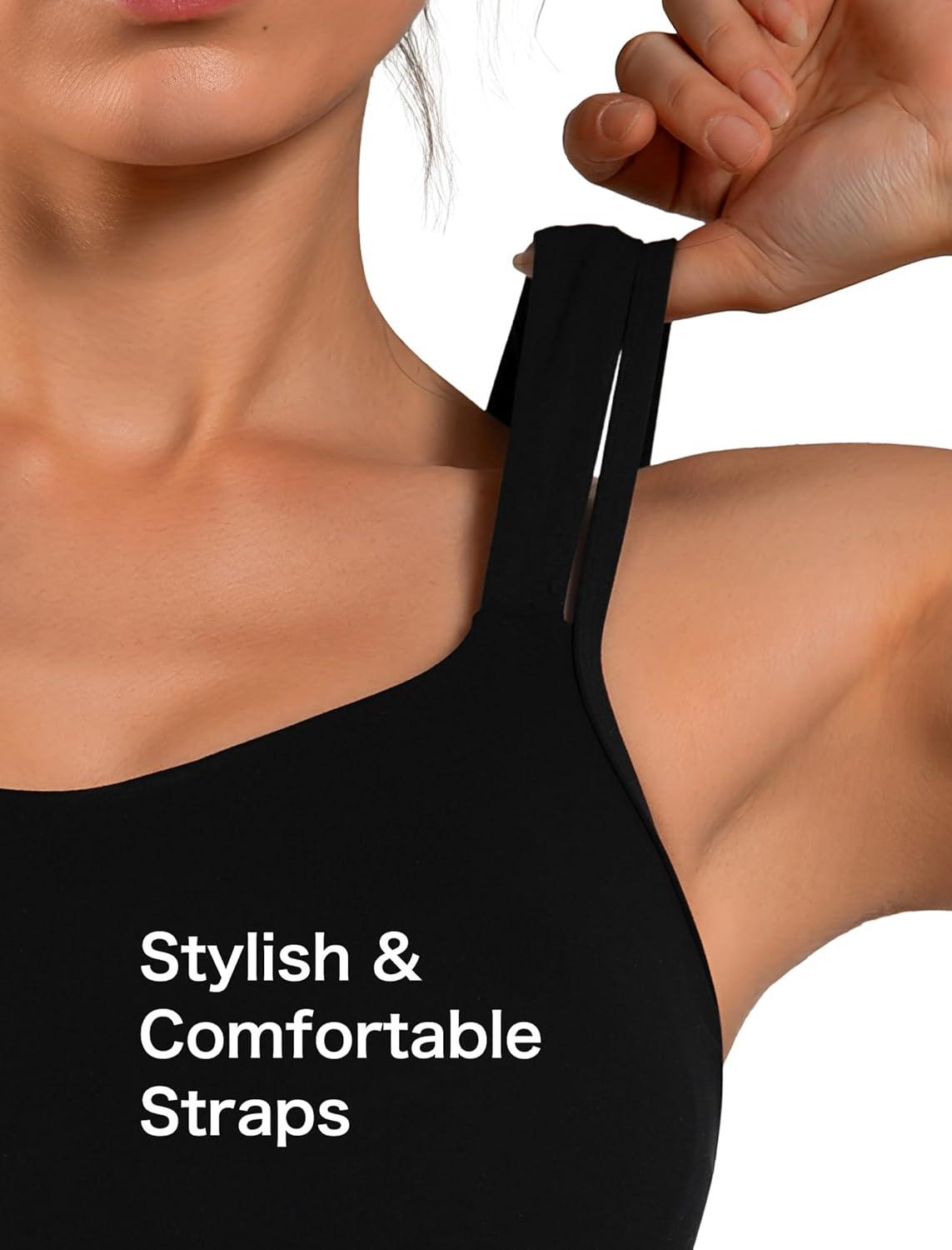 Yvette Yoga Sports Bras Carving Series Spaghetti Strap Padded Breathable Workout Crop Tank Tops Sports Bra for Women(Black)