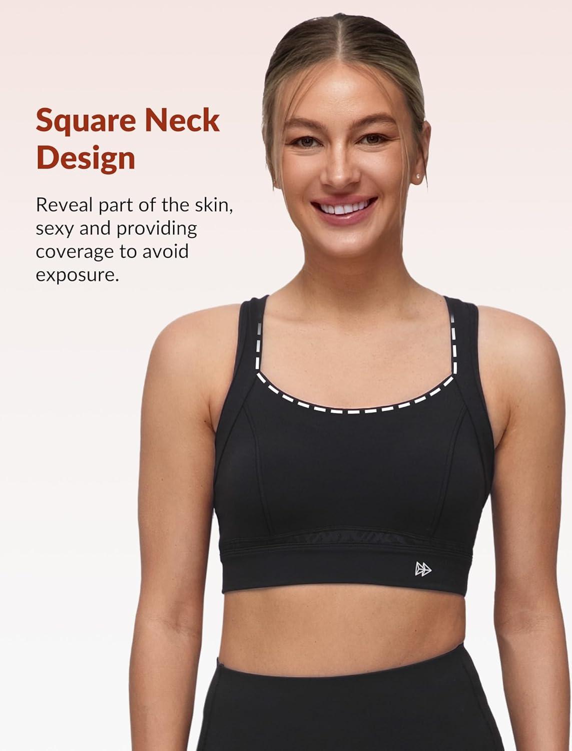 Yvette Elegant Mesh Back Yoga Bra Racerback Light Support Padded Wireless Bra Full Coverage Cropped Tank Top(Black)