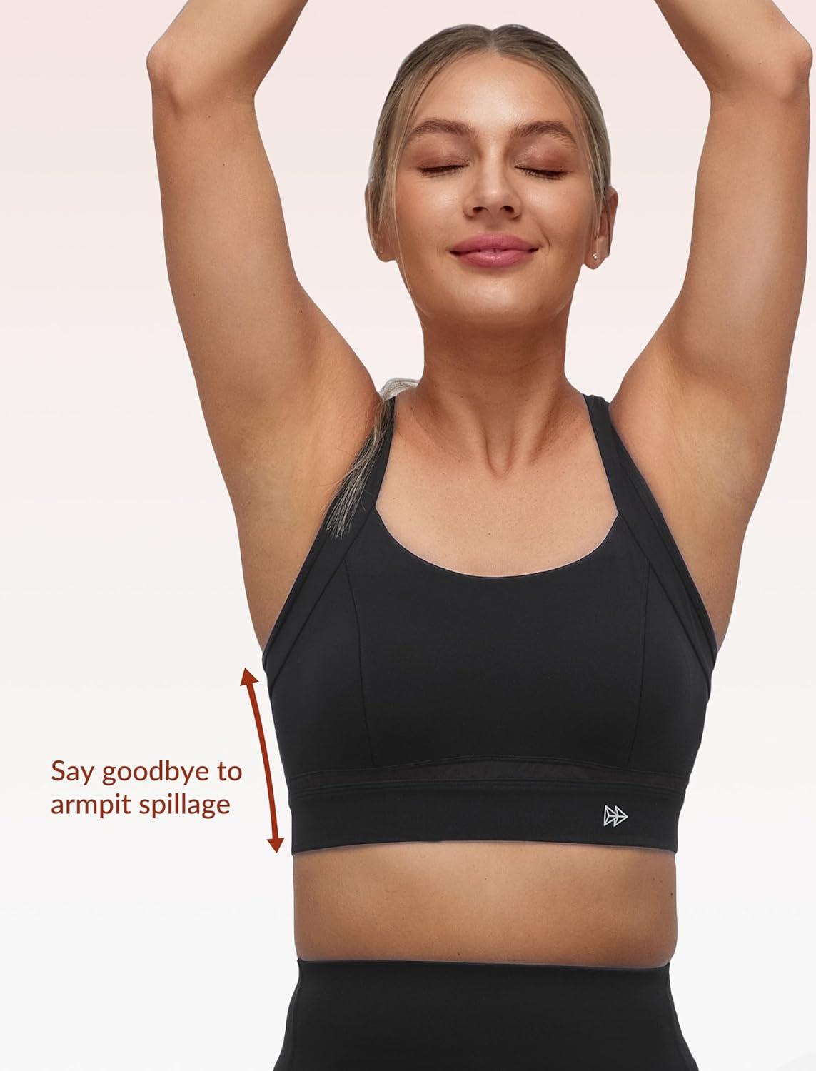 Yvette Elegant Mesh Back Yoga Bra Racerback Light Support Padded Wireless Bra Full Coverage Cropped Tank Top(Black)