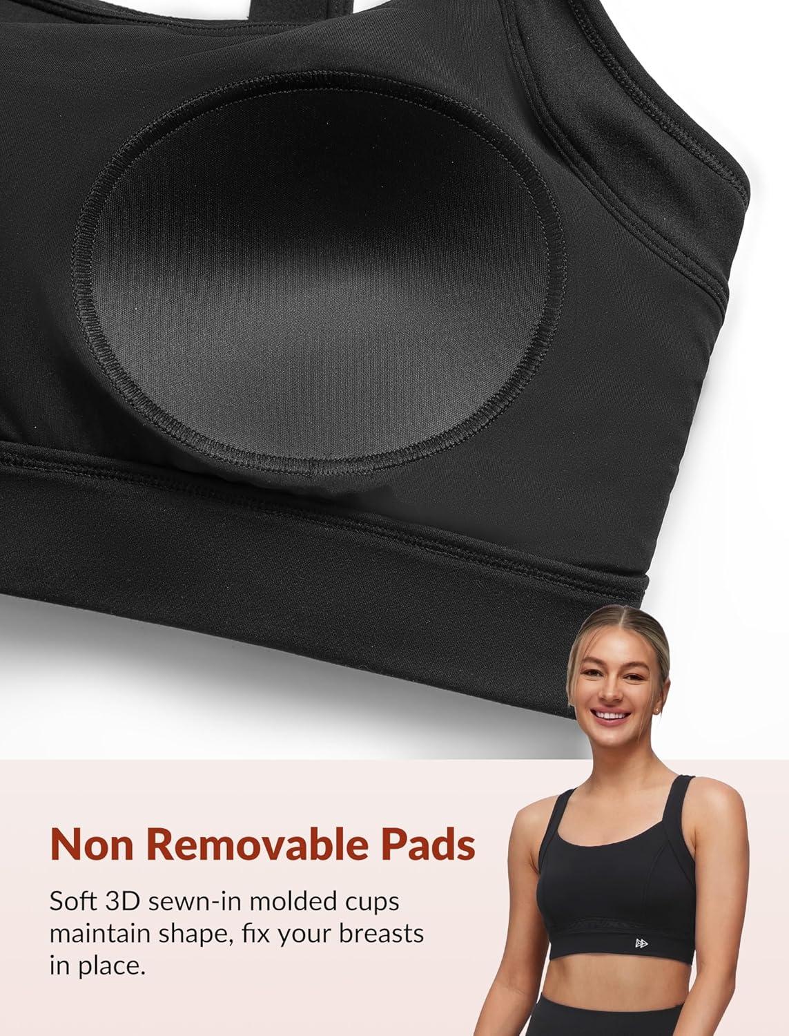 Yvette Elegant Mesh Back Yoga Bra Racerback Light Support Padded Wireless Bra Full Coverage Cropped Tank Top(Black)