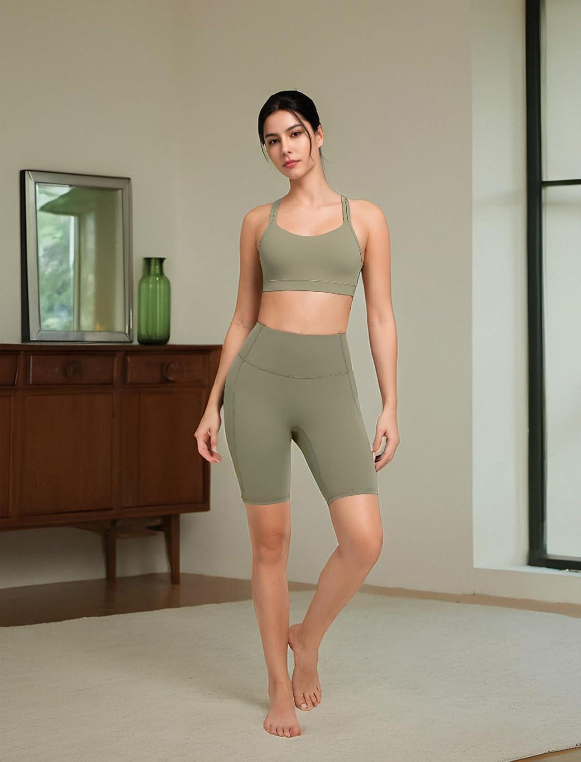 Yvette Yoga Sports Bra for Women – Padded Strappy Cute Sports Bra(Green)