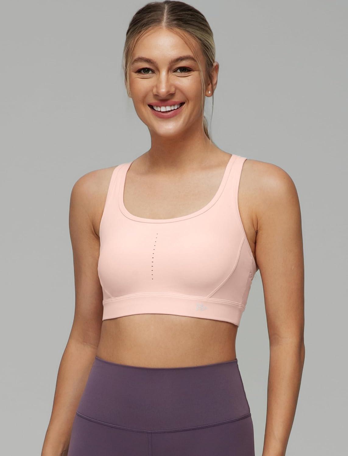 Yvette Women’s Sports Bra Breathable Yoga Bra with Jacquard Back Panel & Cross Straps for Fitness,Gym(Pastel Pink)