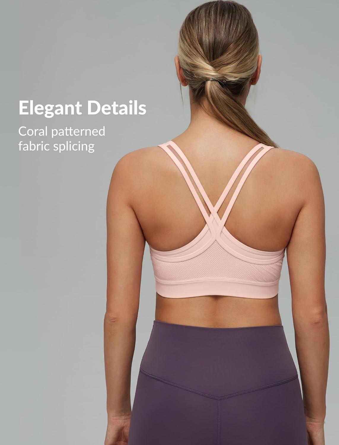 Yvette Women’s Sports Bra Breathable Yoga Bra with Jacquard Back Panel & Cross Straps for Fitness,Gym(Pastel Pink)