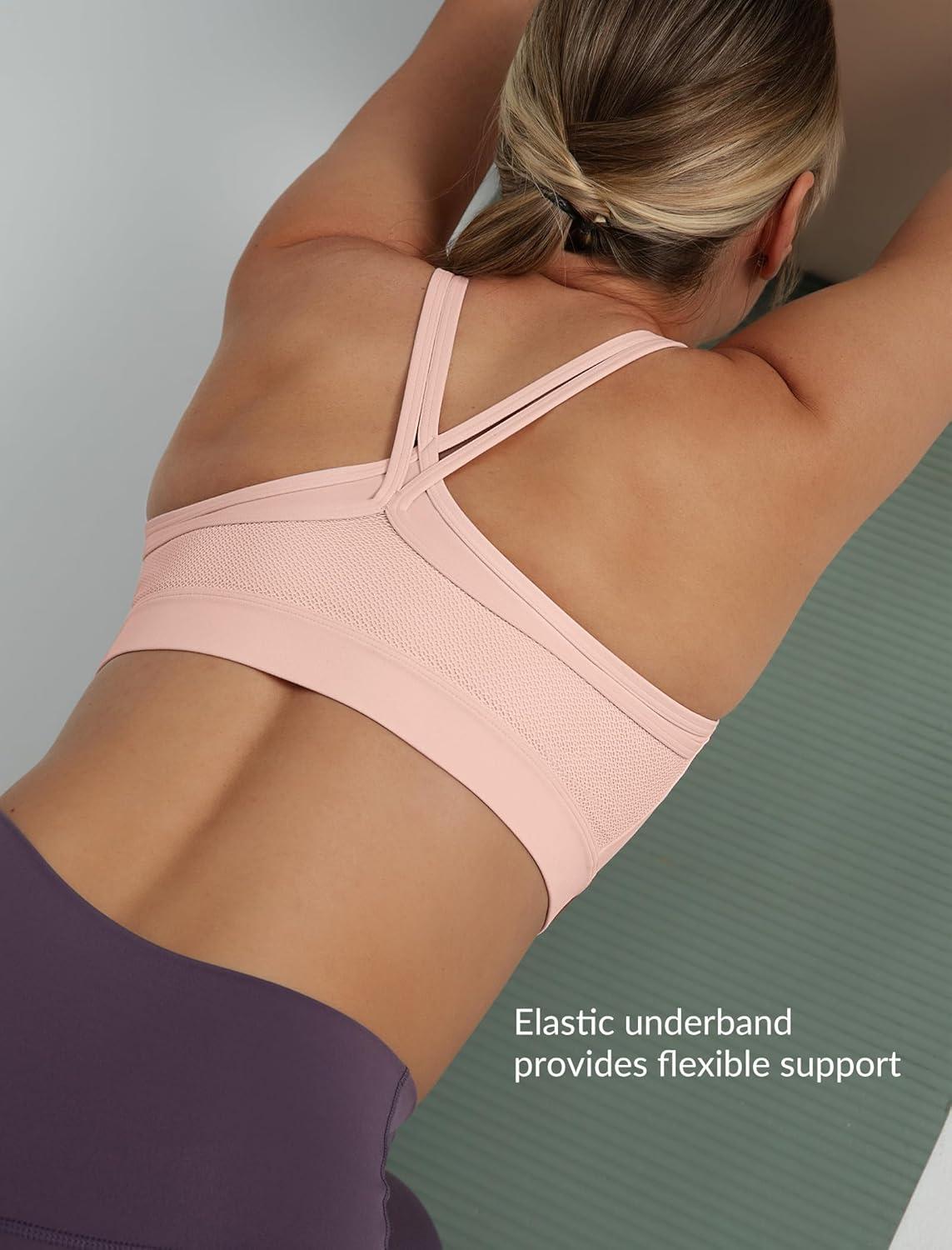 Yvette Women’s Sports Bra Breathable Yoga Bra with Jacquard Back Panel & Cross Straps for Fitness,Gym(Pastel Pink)