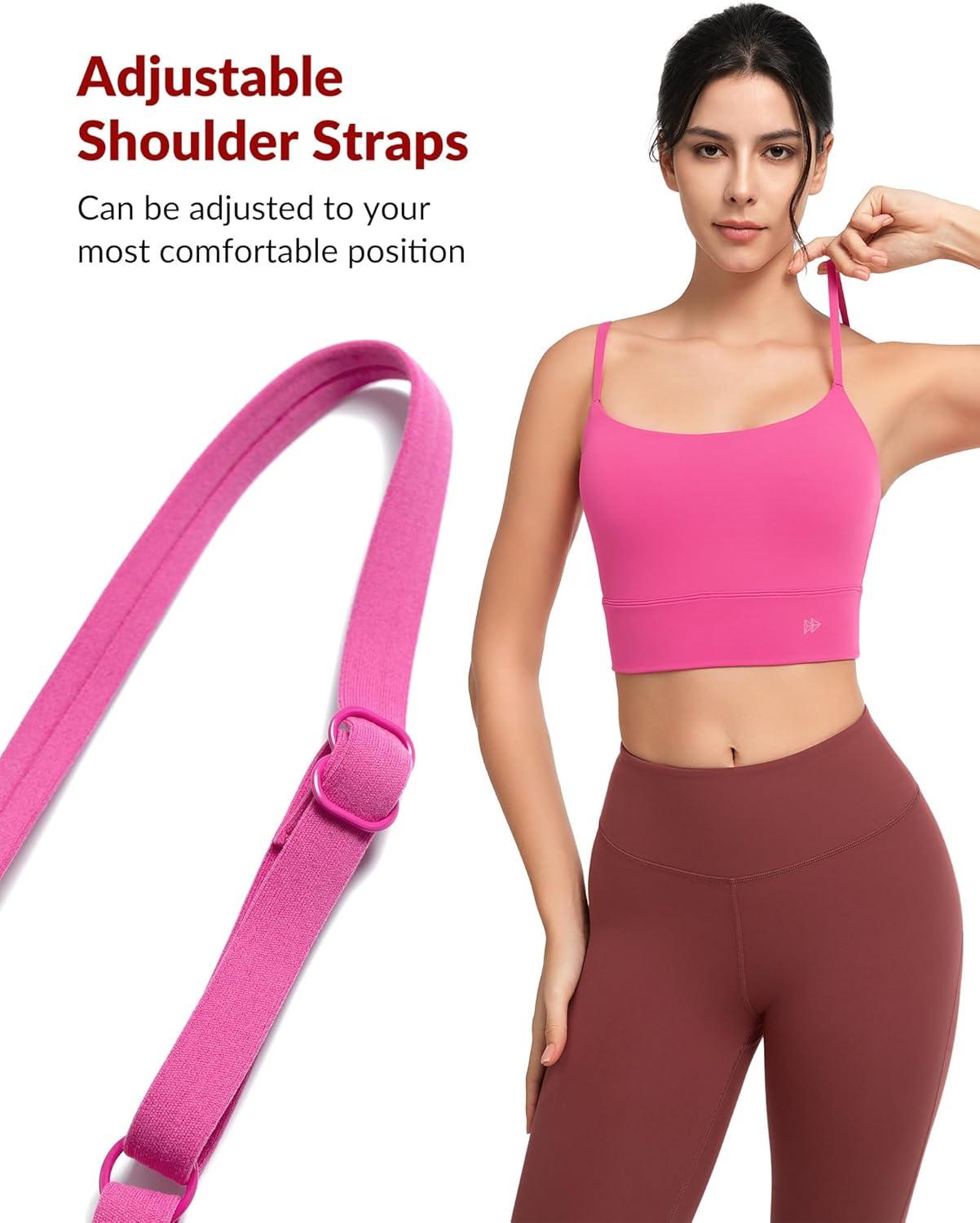 Yvette Adjustable Yoga Sports Bras for Women Light Support Padded Wireless Spaghetti Strap Bra with Removable Pad(Rose Red)