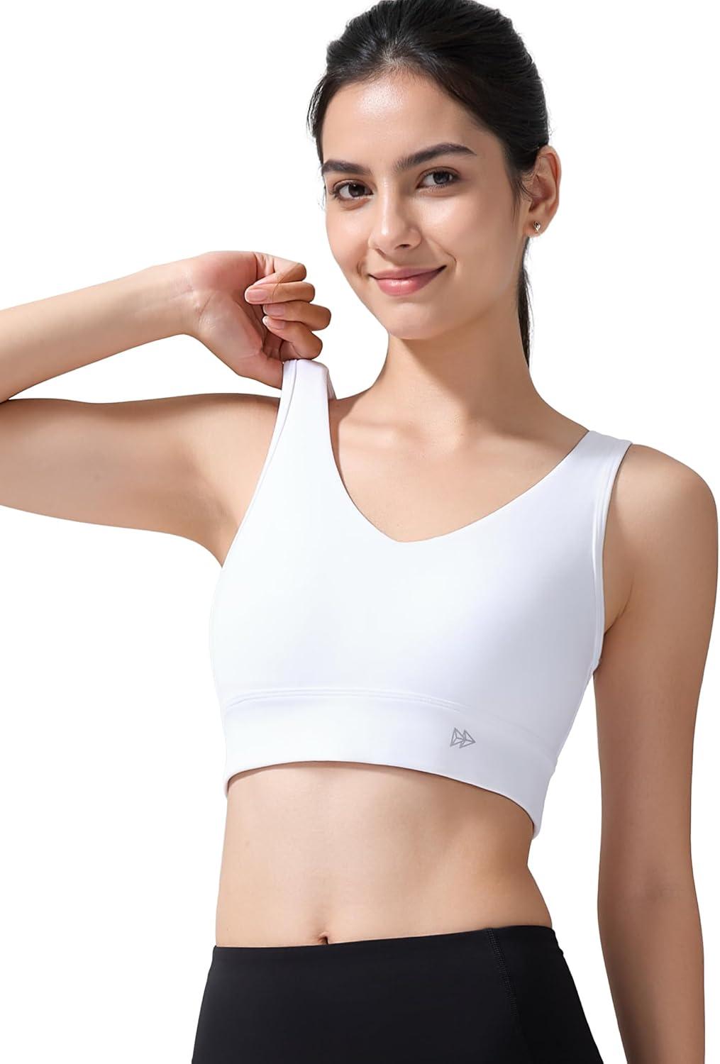 Yvette Yoga Bras Light Support Cross Back Sports Bras U Neck with Wide Straps Fixed Pads for Workout Gym Pilates Daily(White)