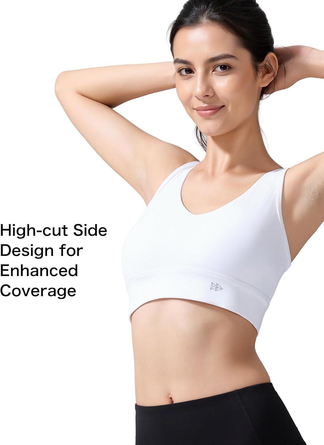 Yvette Yoga Bras Light Support Cross Back Sports Bras U Neck with Wide Straps Fixed Pads for Workout Gym Pilates Daily(White)