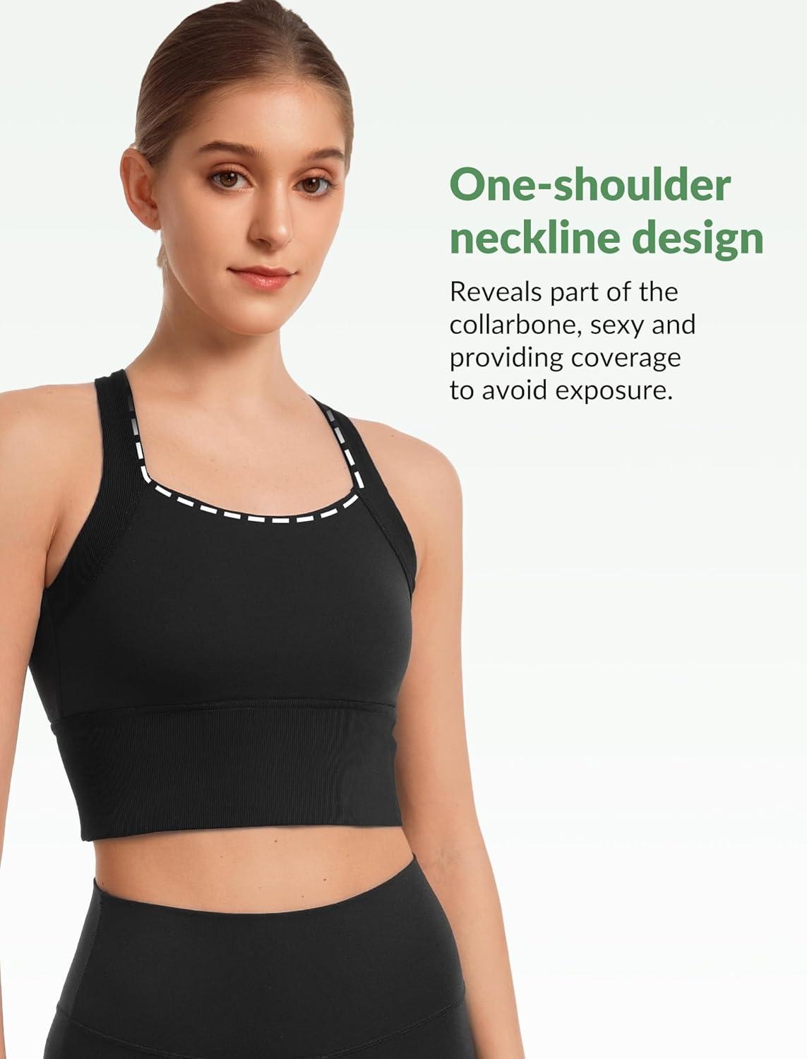 Yvette Longline Cross Strap Yoga Sports Bras for Women Wide High Sides Light Support Cropped Tank Top(Black)