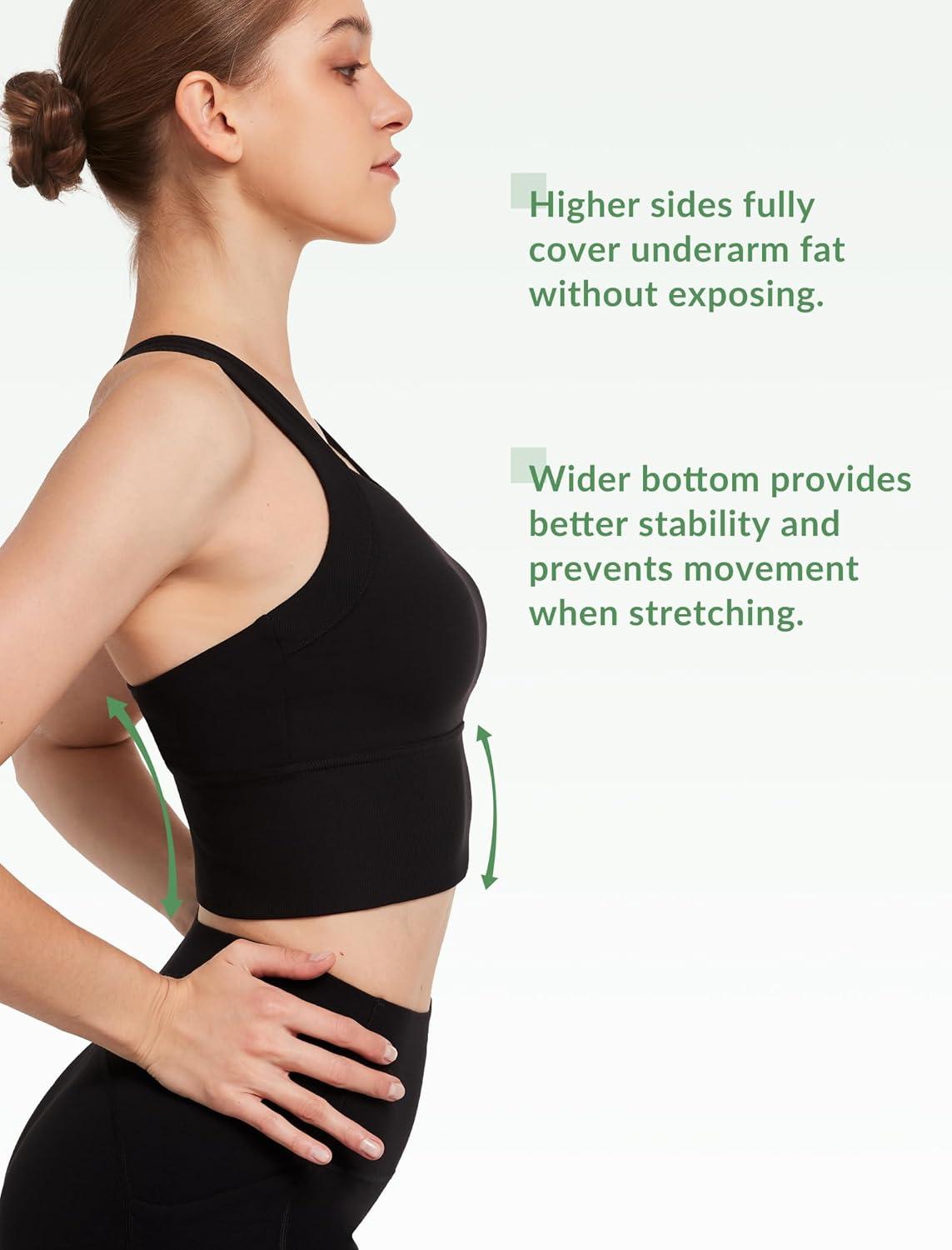 Yvette Longline Cross Strap Yoga Sports Bras for Women Wide High Sides Light Support Cropped Tank Top(Black)