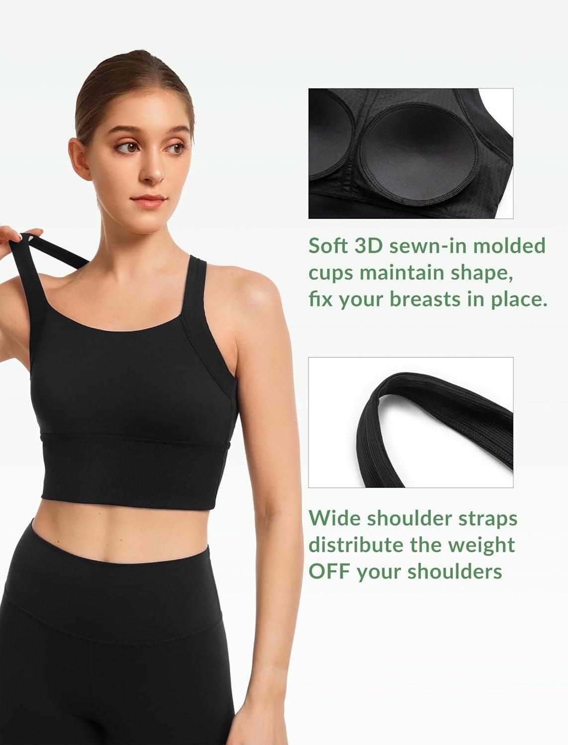 Yvette Longline Cross Strap Yoga Sports Bras for Women Wide High Sides Light Support Cropped Tank Top(Black)