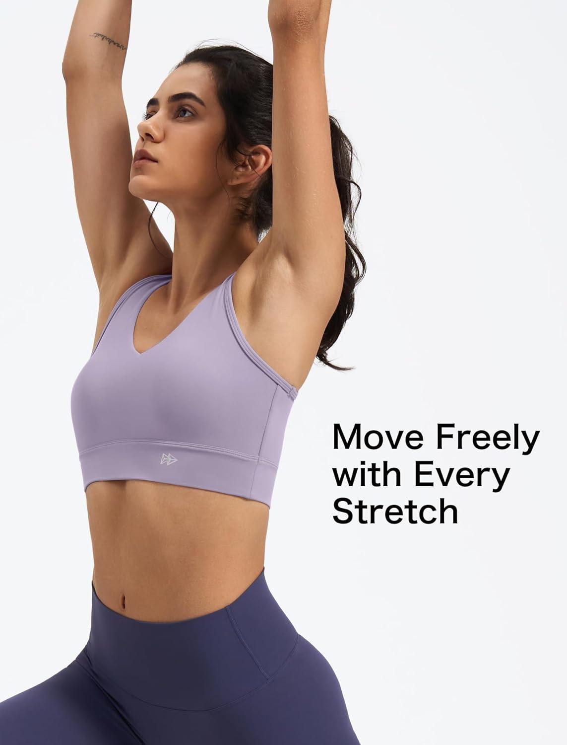 Yvette Yoga Bras Light Support Cross Back Sports Bras U Neck with Wide Straps Fixed Pads for Workout Gym Pilates Daily(Lavender)