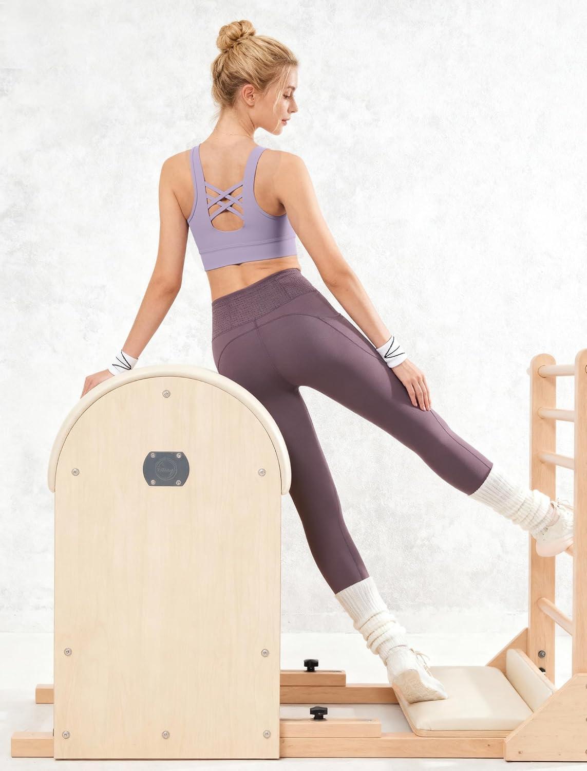 Yvette Yoga Bras Light Support Cross Back Sports Bras U Neck with Wide Straps Fixed Pads for Workout Gym Pilates Daily(Lavender)